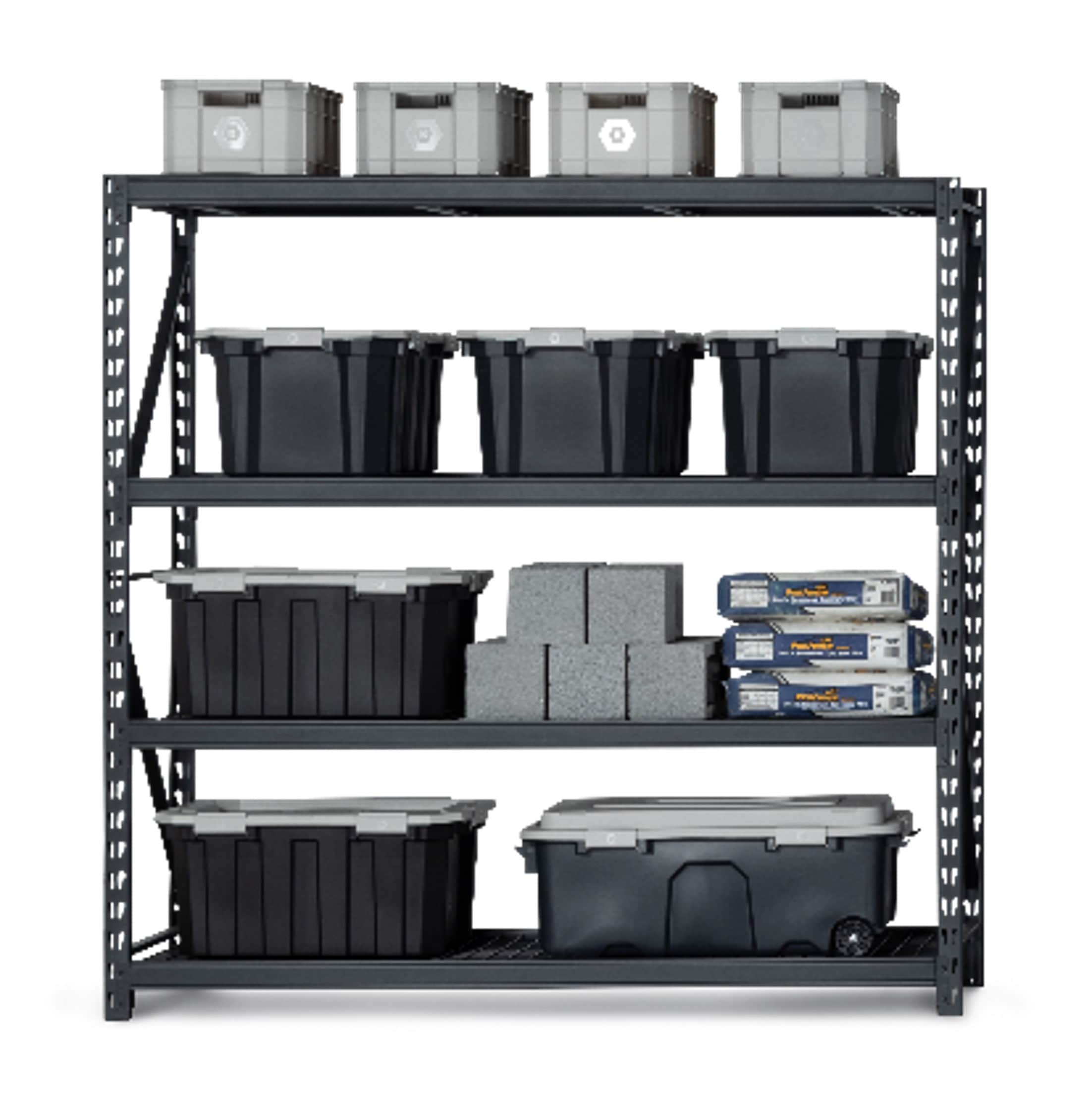 Kobalt 84-in x 84-in 4-Tier Black Industrial Duty Customizable Shelf Collection with Plastic Storage