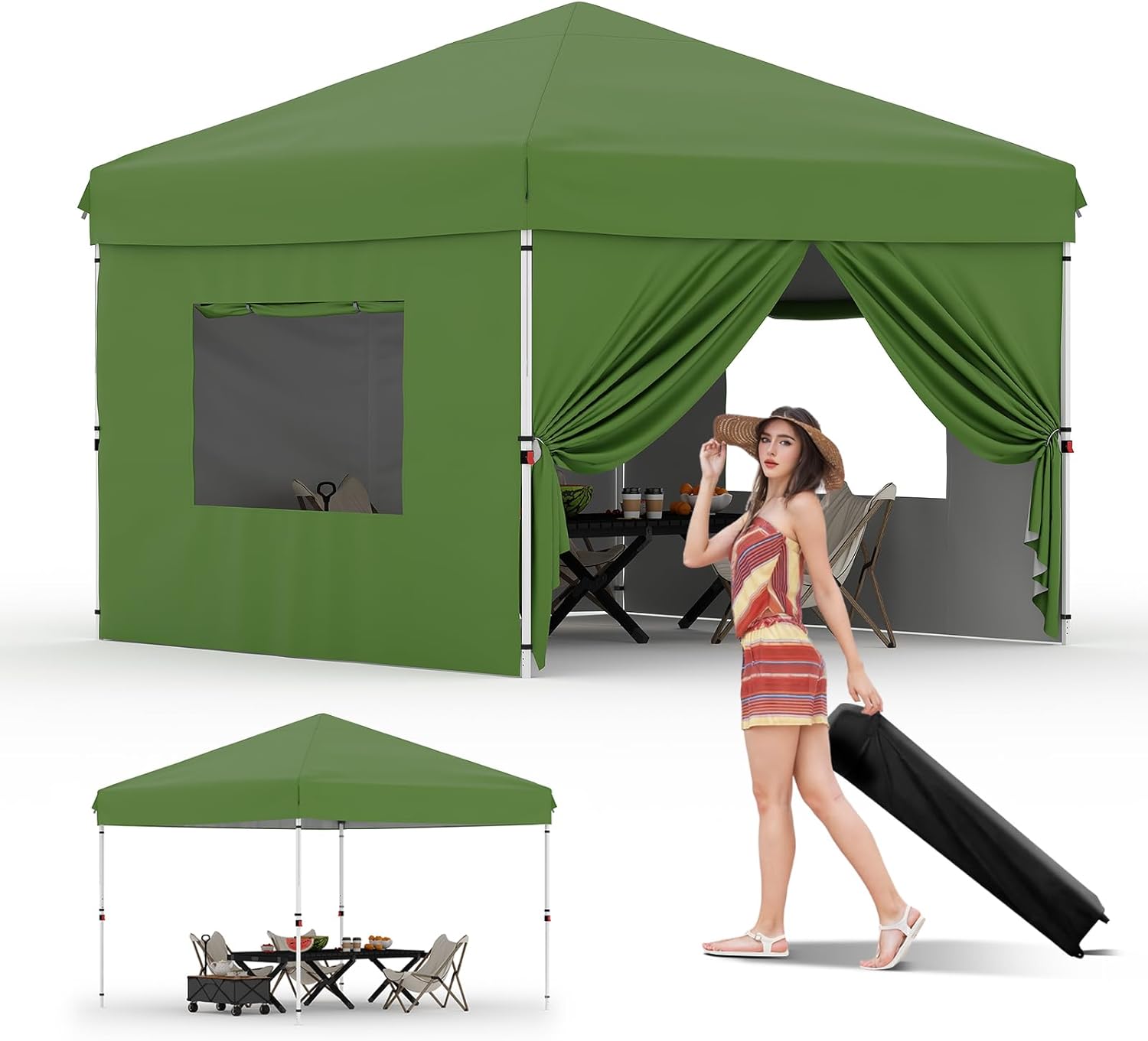 Garvee - 10x10 Ft Pop Up Canopy Heavy Duty One Push Setup Waterproof UV Resistant Sun Shade With ...