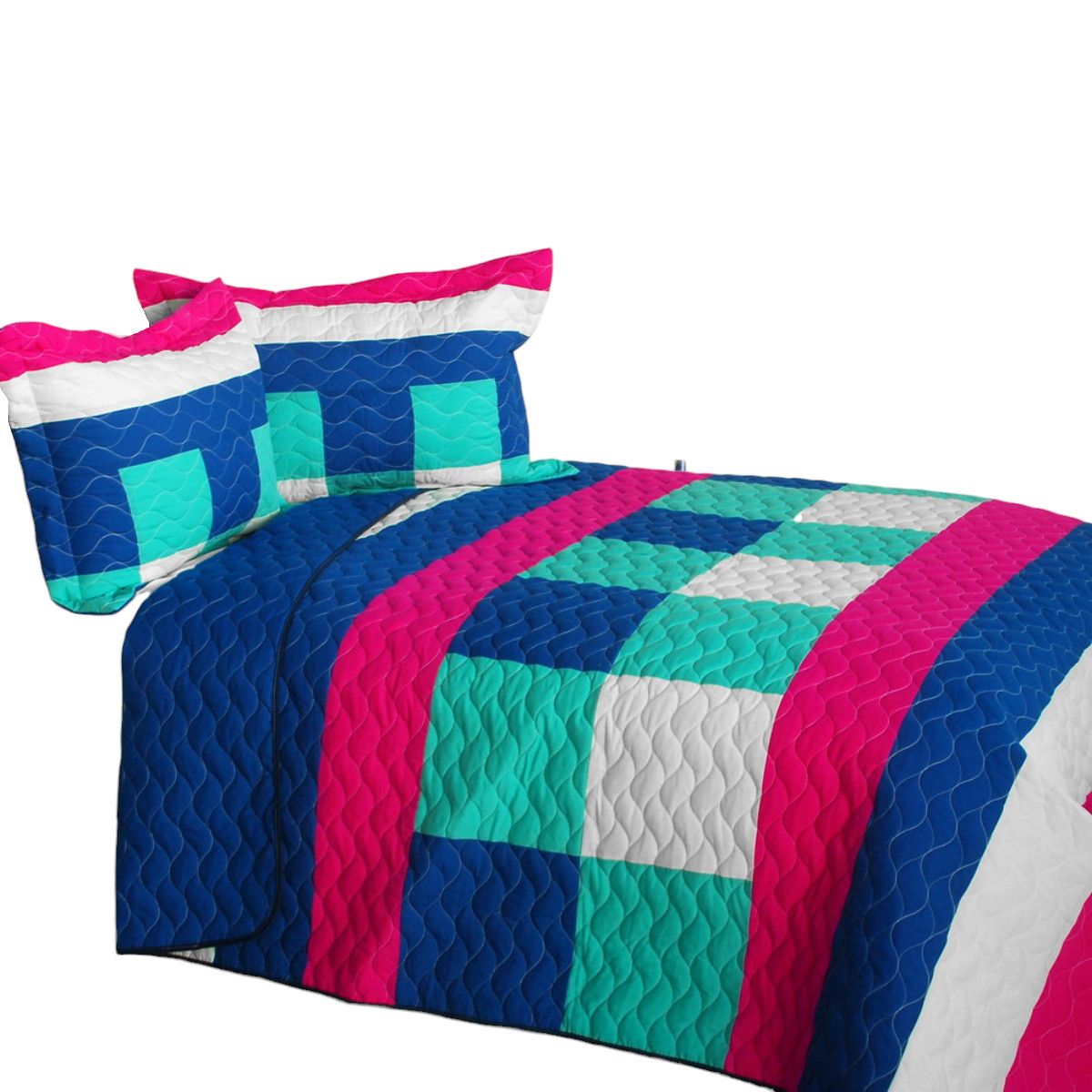Slickblue 3-Piece Multicolor Full/Queen Patchwork Plaid Quilt Set with Shams for Bedroom and Guest Room Bedding