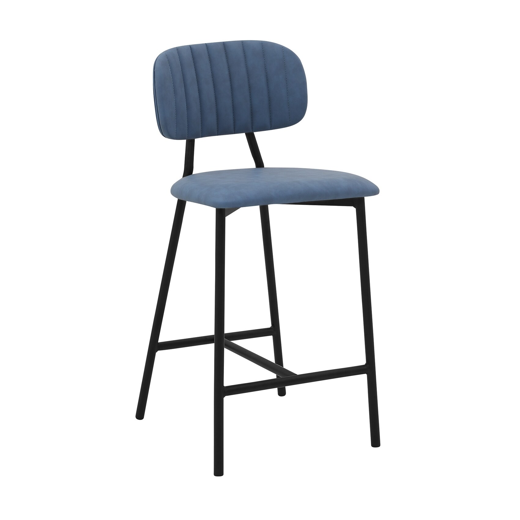 HomeRoots 4000477026 Light Blue Short Round seat Upholstered Metal Bar Stool and Back