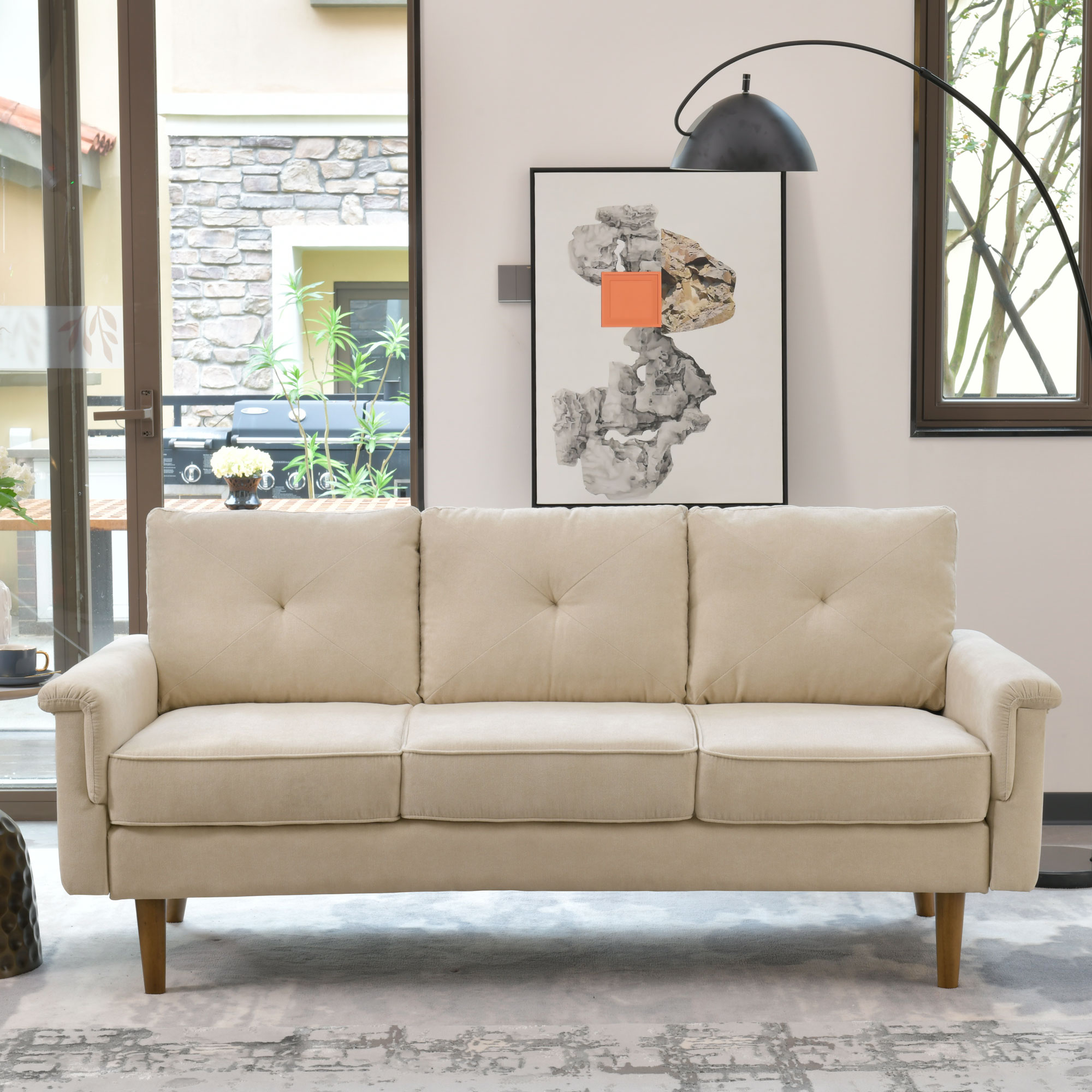 weaxty HMBNOP200 71.4-in Modern Beige 3 -seater Sofa