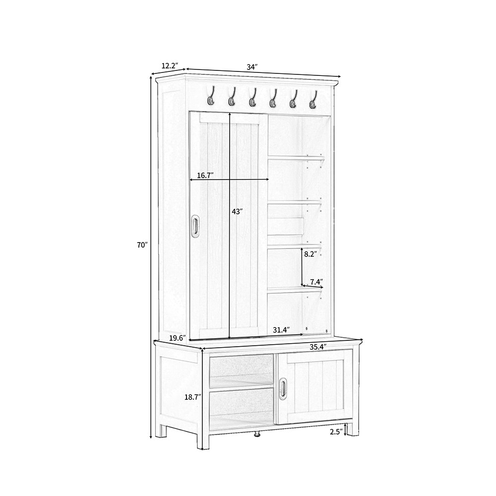 Runesay Hall Tree Farmhouse 35.4in White Composite Hall Tree in the