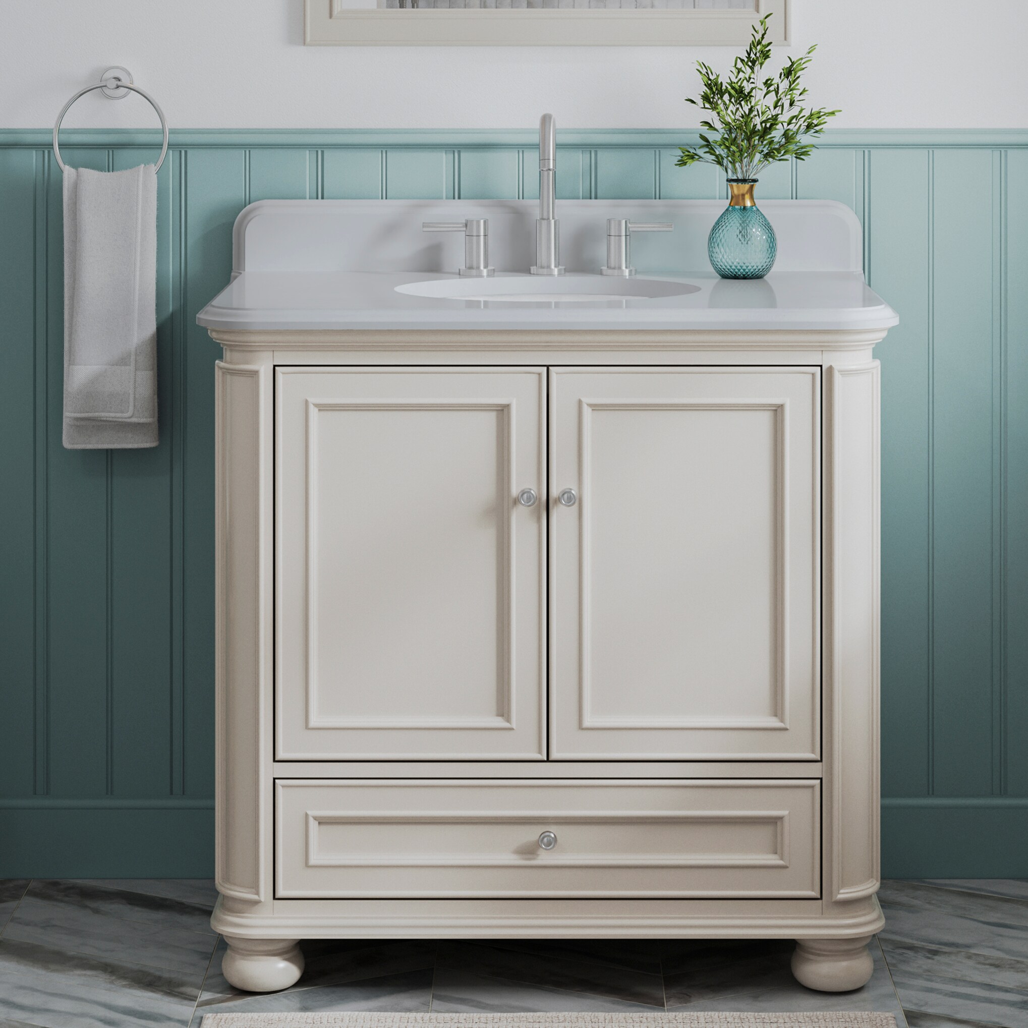Wrightsville 36-in Flaxen Undermount Single Sink Bathroom Vanity with White Engineered Stone Top in Brown | - allen + roth 1116VA-36-320-901