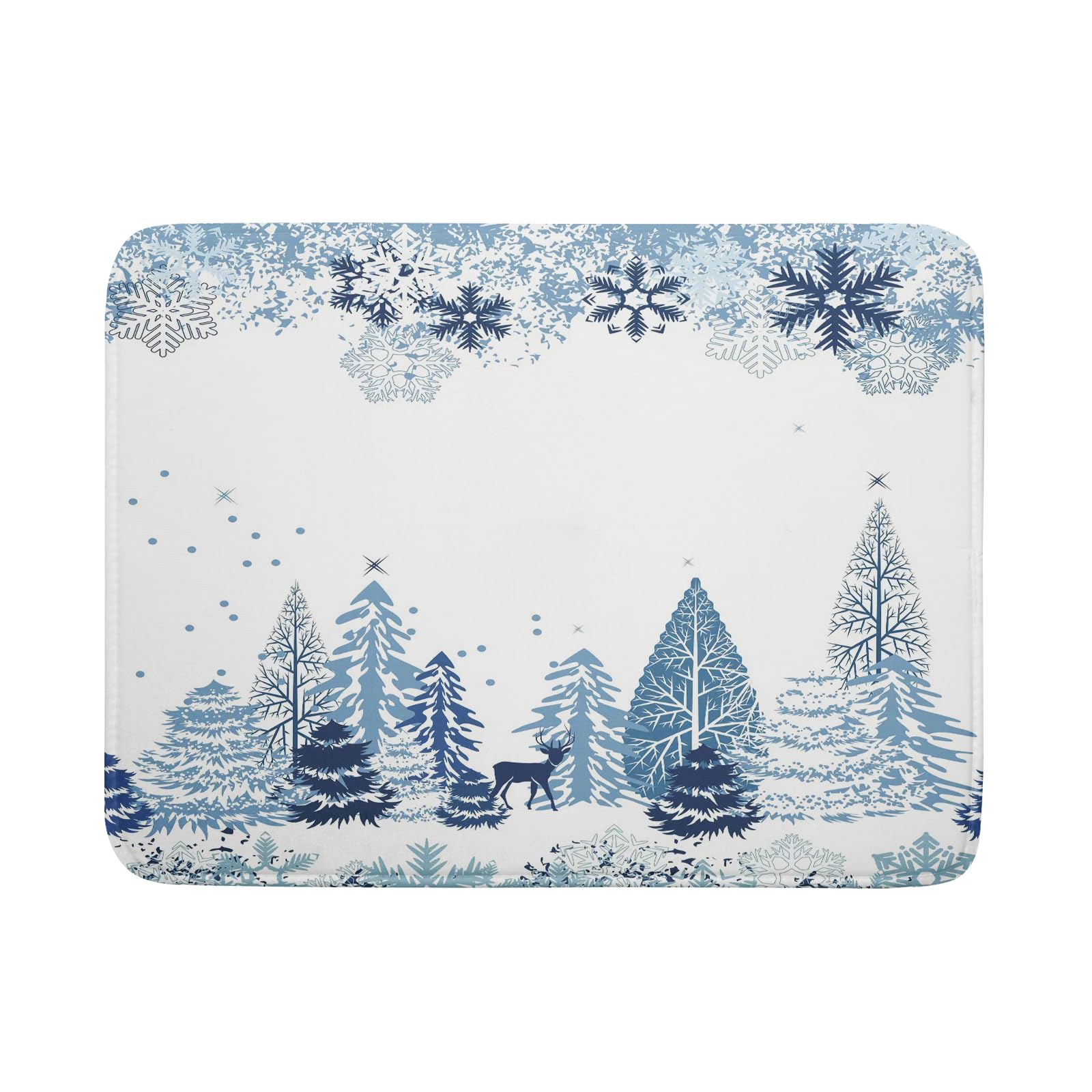 Anqtovp  Winter Blue Snowflake Dish Drying Mat 18x24 Inch Large Absorbent Quick Dry Kitchen Countertop Protector Christmas Tree Deer Moose Design