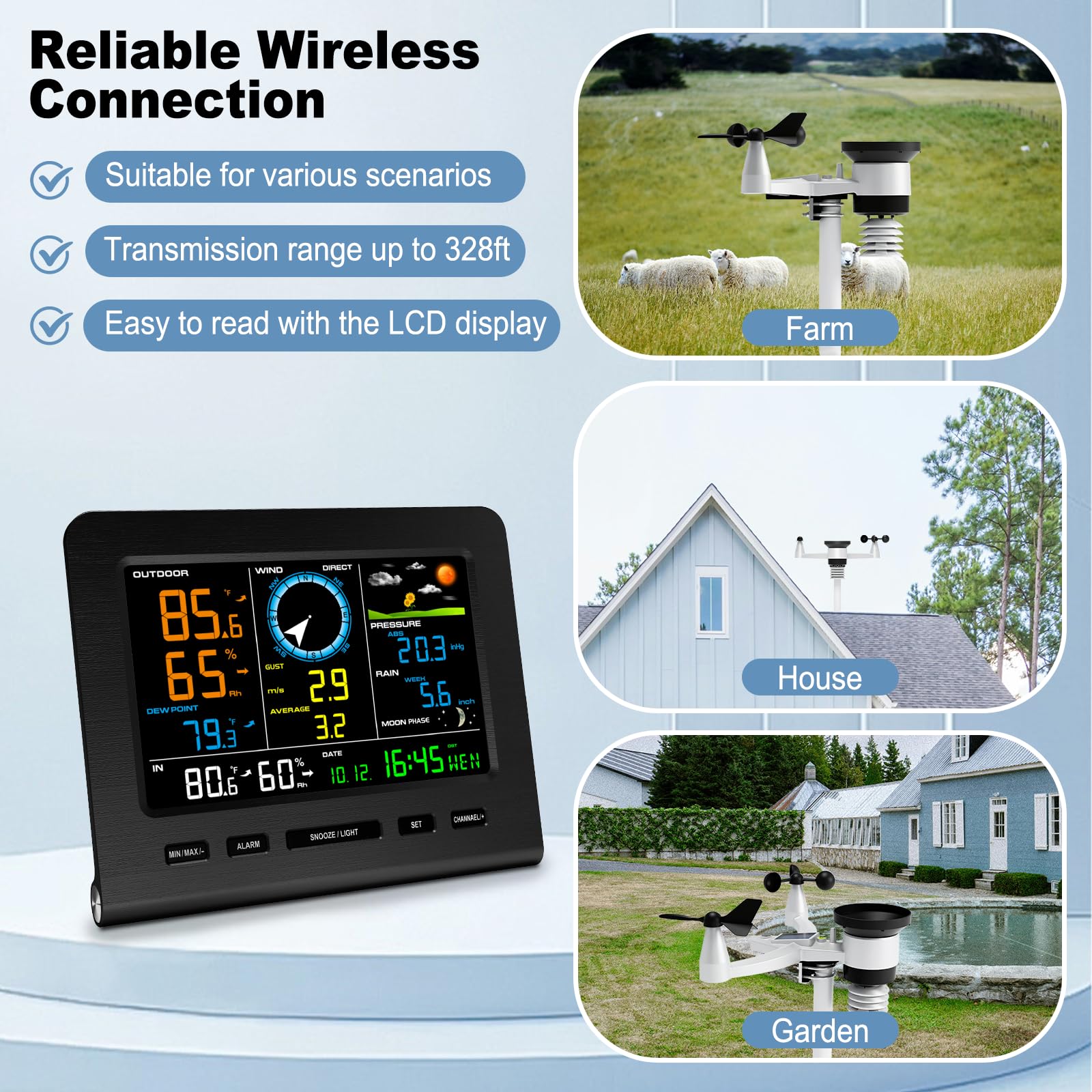 Justincity WiFi Weather Station Wireless Indoor Outdoor with Rain Gauge ...
