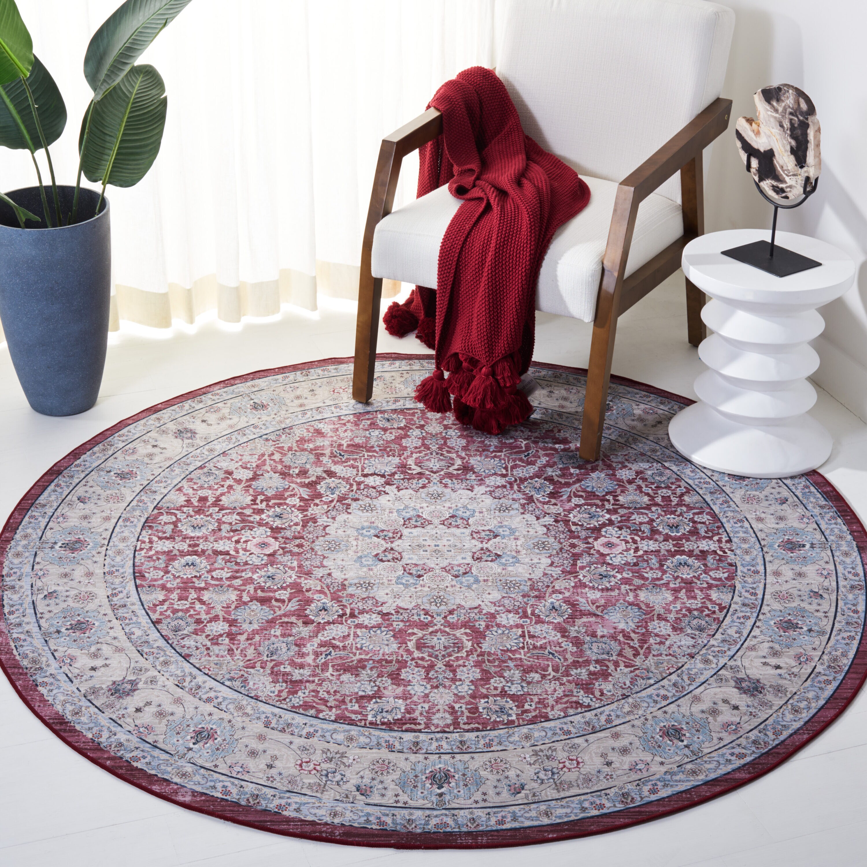 Tucson 112P Rust Beige Machine Washable/Slip Resistant 6ft x 6ft Traditional Rug
