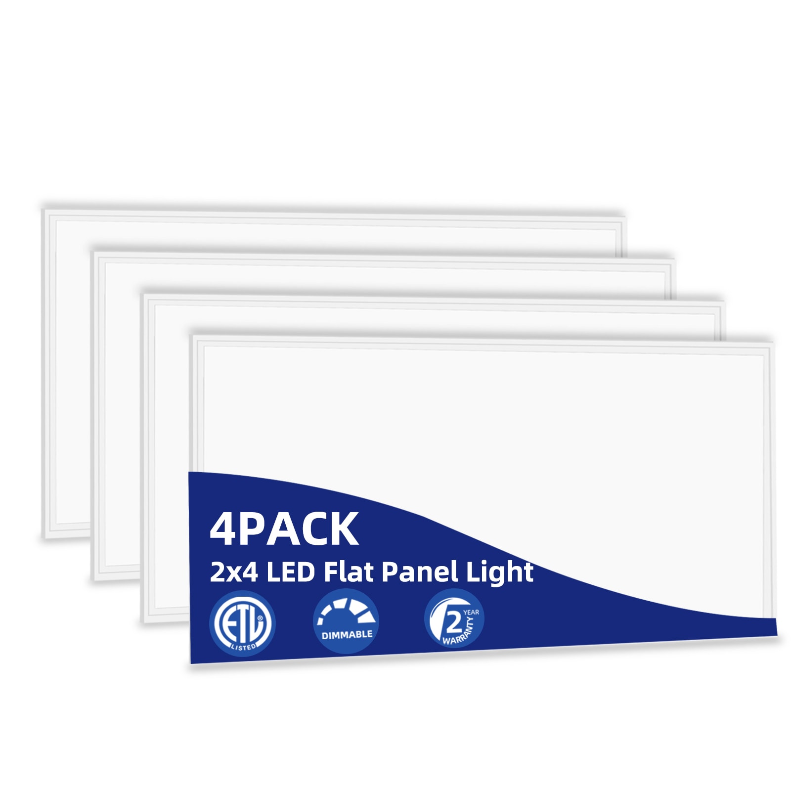 Bieuoram 4 Pack 2ft x 4ft 7800 Lumens Integrated LED Panel Light 5000K White 0-10V Dimmable Ceiling Flat LED Light Panel Recessed Edge-Lit Troffer Fixture