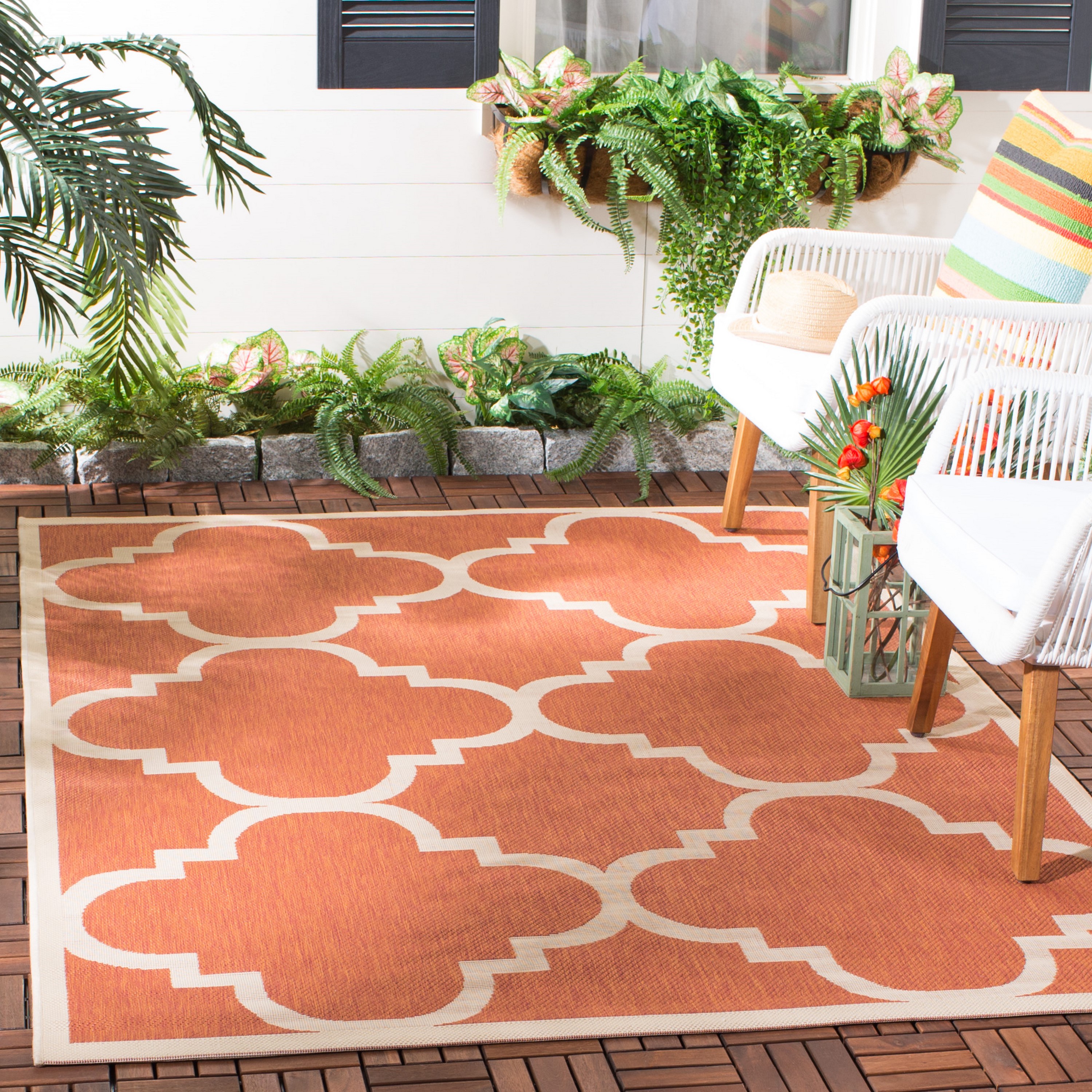 Safavieh CY6243-241-5SQ Courtyard Lihue 5 x 5 (ft) Loomed Polypropylene Terracotta Square Indoor/Outdoor Geometric Coastal Area rug