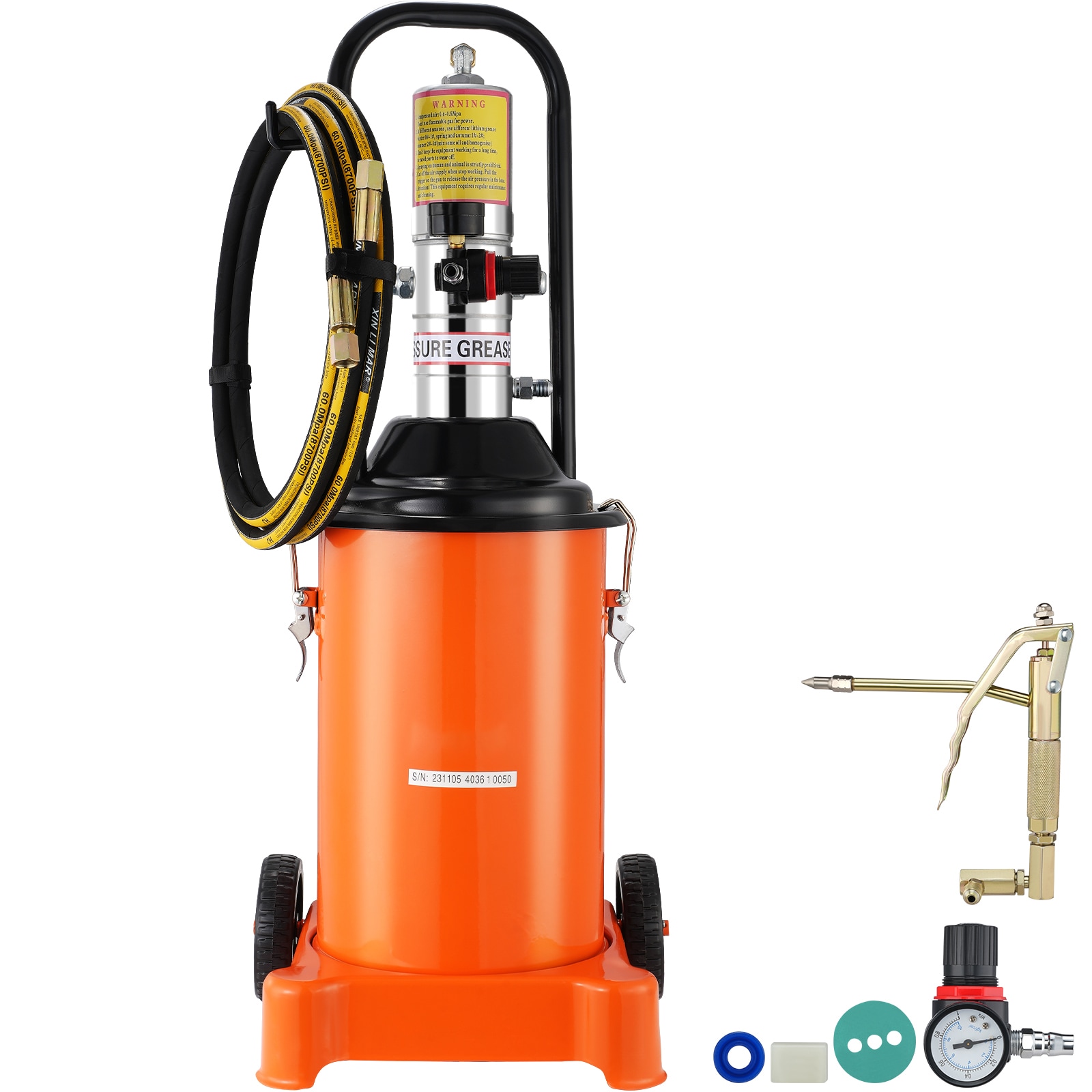 VEVOR SCHYJ3JLDT0000894V0 Grease Pump  3 Gallon 12L  Air Operated Grease Pump with 13 ft High Pressure Hose and Grease Gun  Pneumatic Grease Bucket Pump with Wheels  Portable Lubrication Grease Pump 50:1 Pressure Ratio
