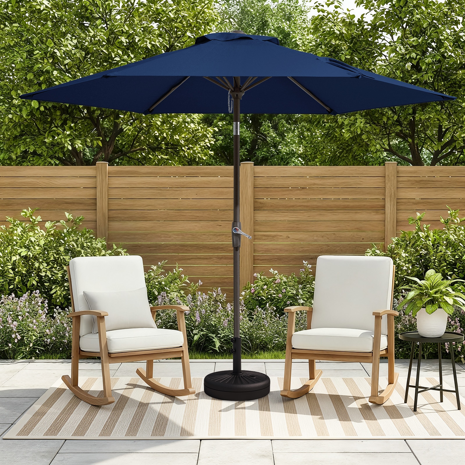 VOUA 7.5-ft Iron Navy Push-button Tilt Market Patio Umbrella in the ...