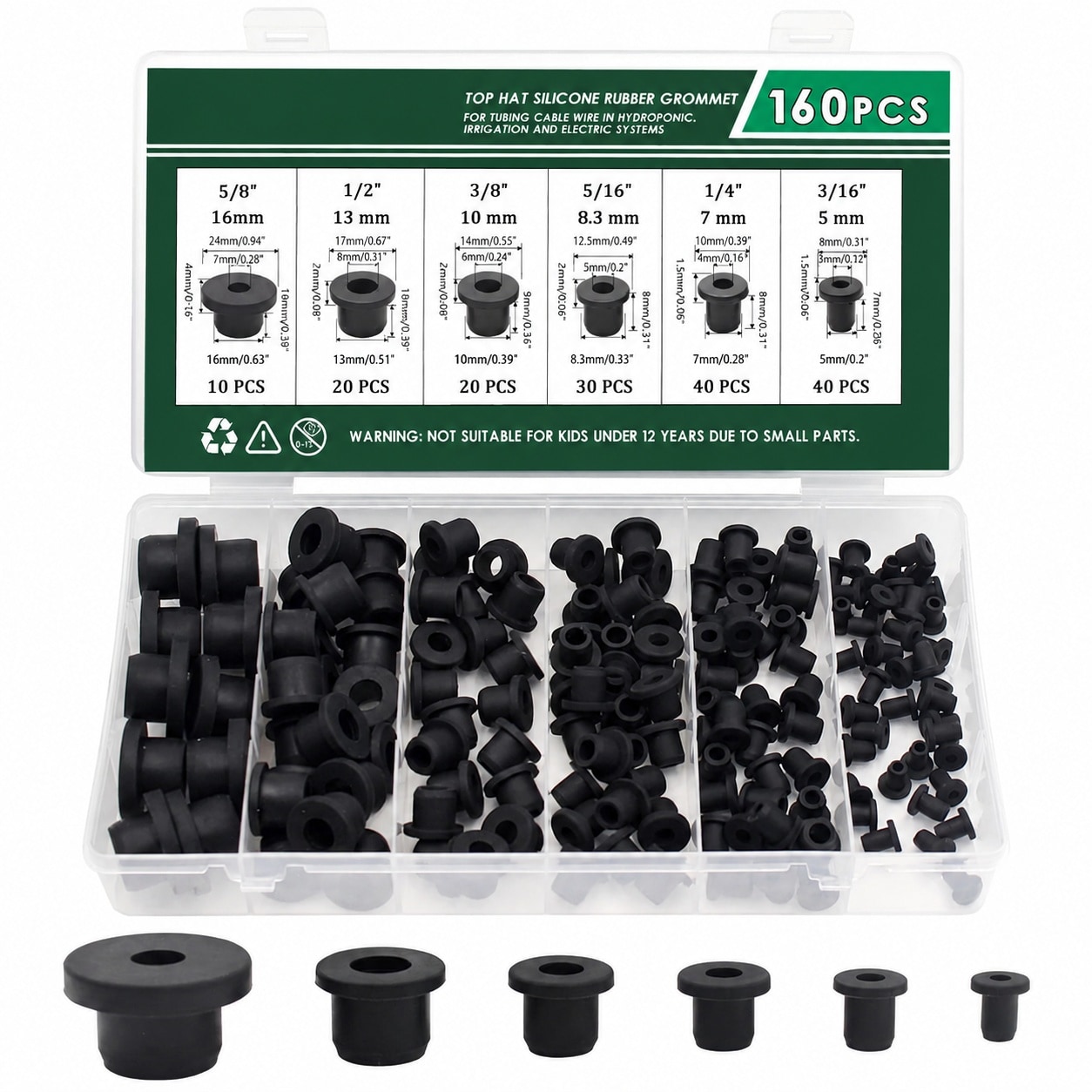 CYIKE 65 Pack Top Hat Silicone Rubber Grommets for Wiring and Tubing Assortment Kit in Six Sizes with Organizer Case durable #LCY0817G297