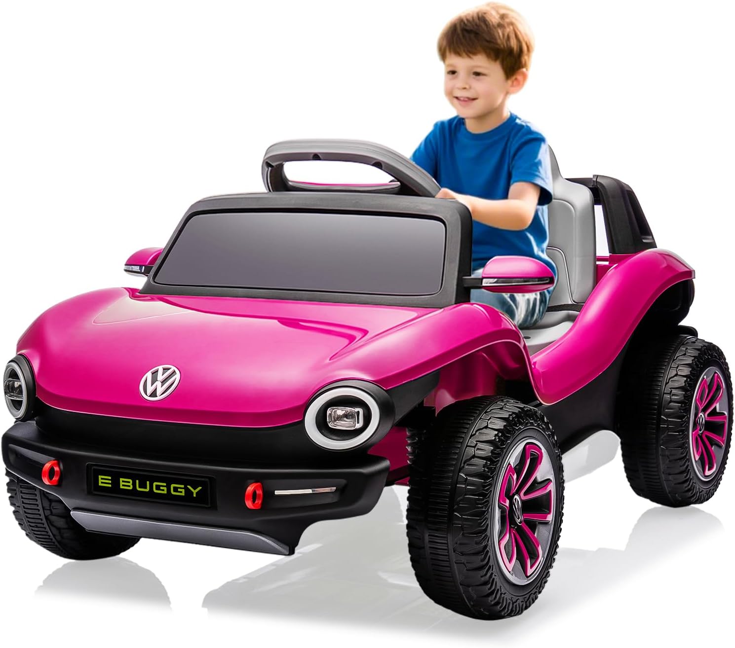 Qeetex LHF-TC-PTG-334R84GG 12V Ride On Car for Kids Licensed Volkswagen Beetle Electric Vehicle 4 Wheeler Toddler Battery Powerd Toy Car with Remote Control/LED Headlights/Horn/Music - Pink