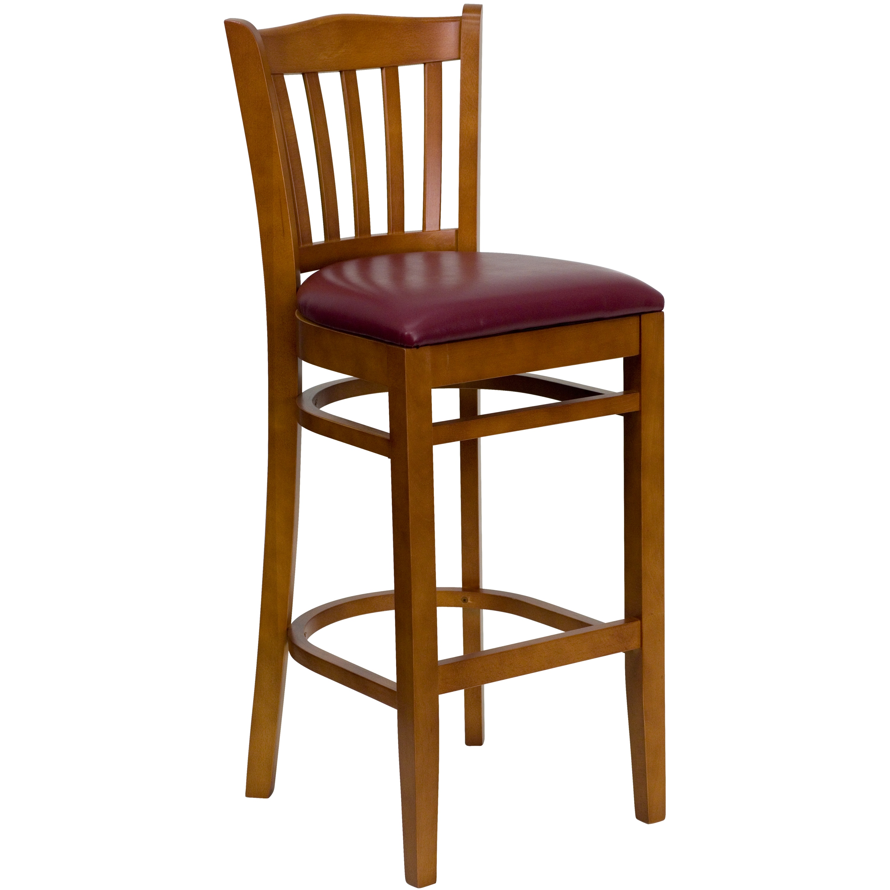 Flash Furniture 812581016734 Burgundy Vinyl Seat/Cherry Wood Frame 31.0-in H Bar height Square seat Upholstered Wood Bar Stool and Back