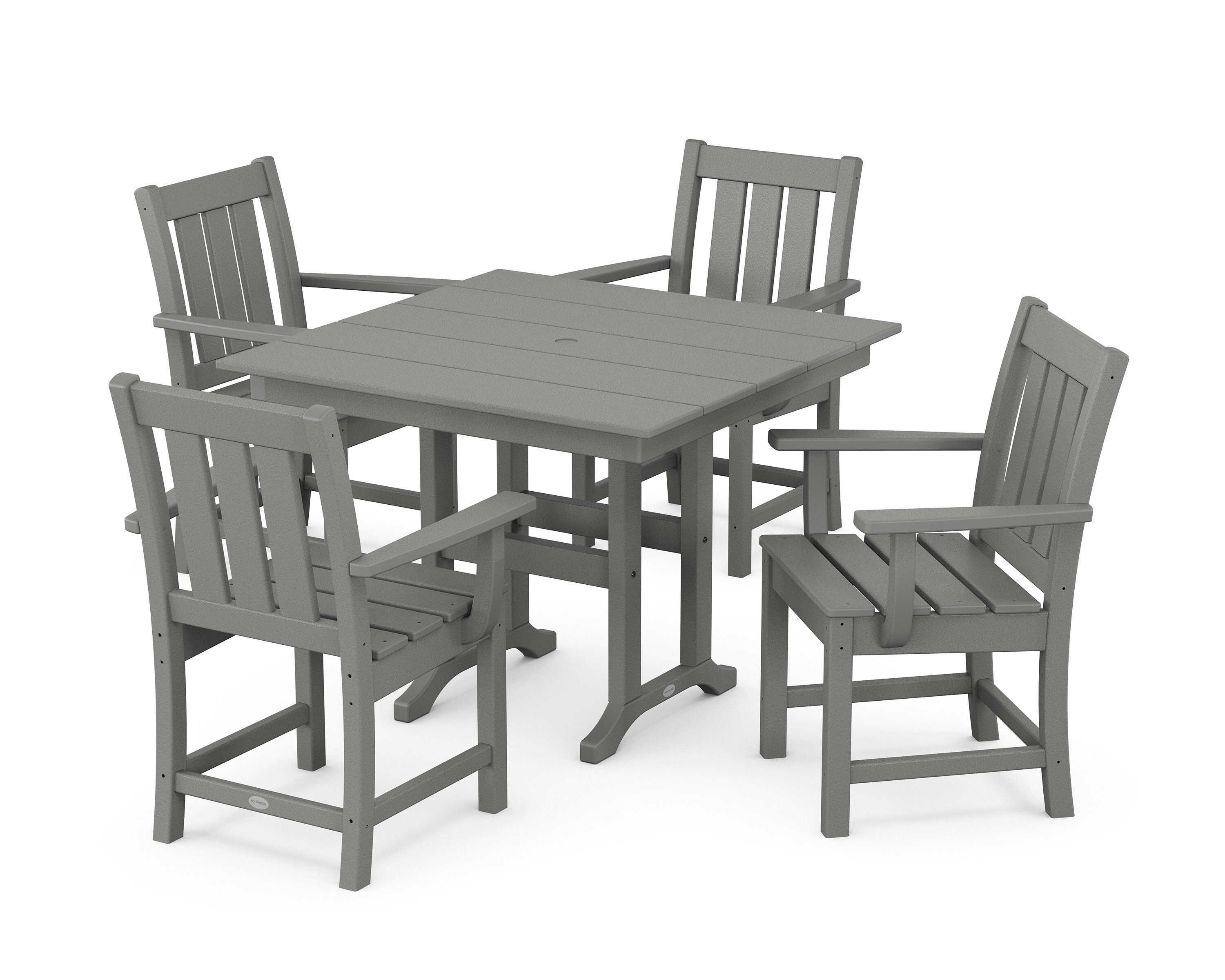 POLYWOOD PWS2082-1-GY Oxford 5 -Piece Slate Grey Patio Dining Set Plastic Square Table with 4 Stationary Chairs