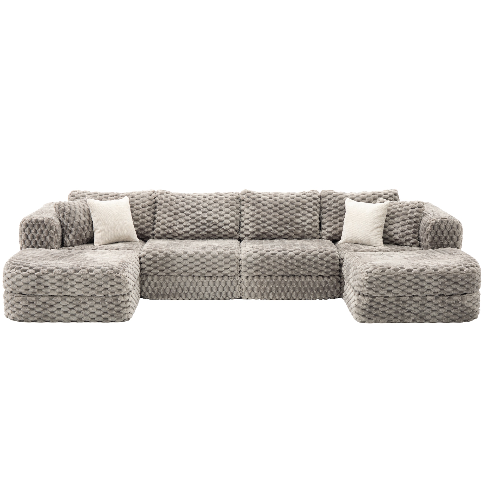 HyperDrop Cart 135.4-in Grey Fabric Modular Sectional Sofa with 2 Movable Ottomans and Boneless Design