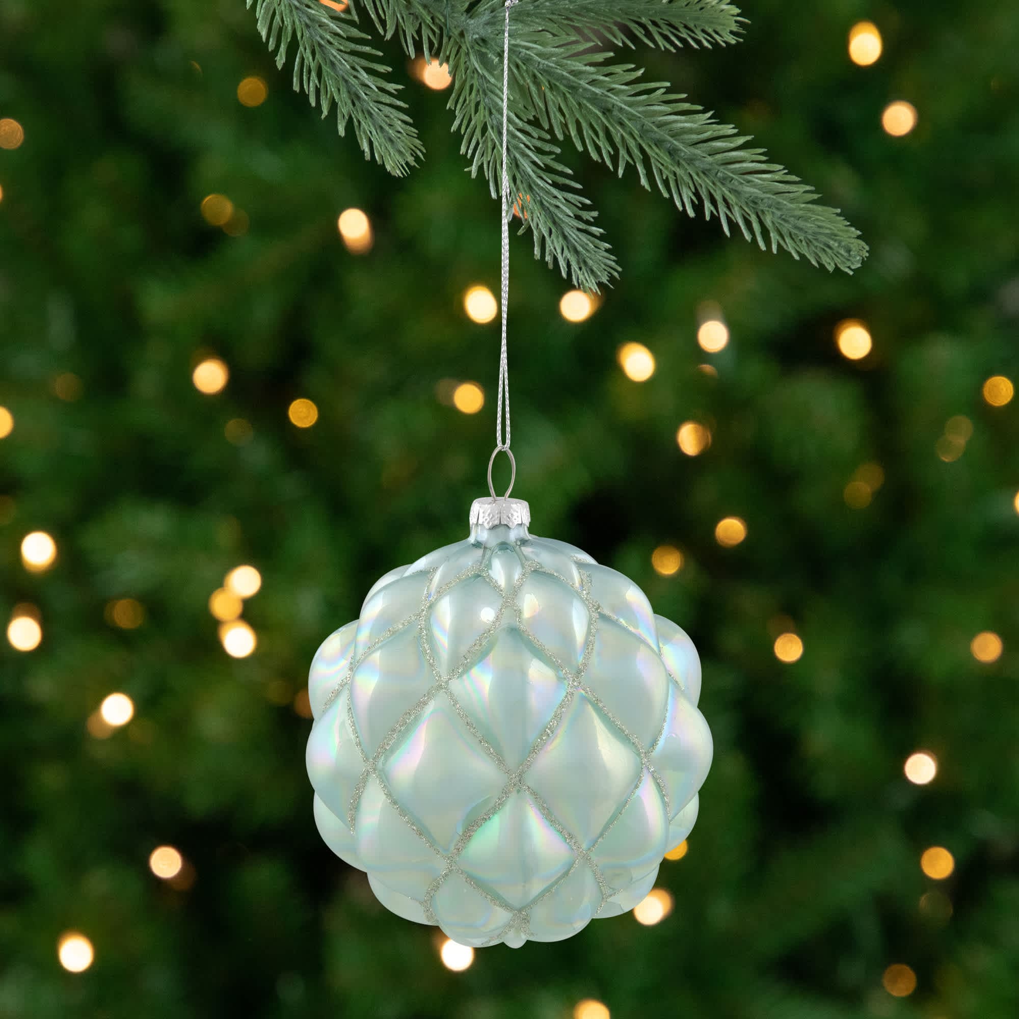 Northlight - Iridescent Glass Christmas Ball Ornament - Blue - 4.5 inch
