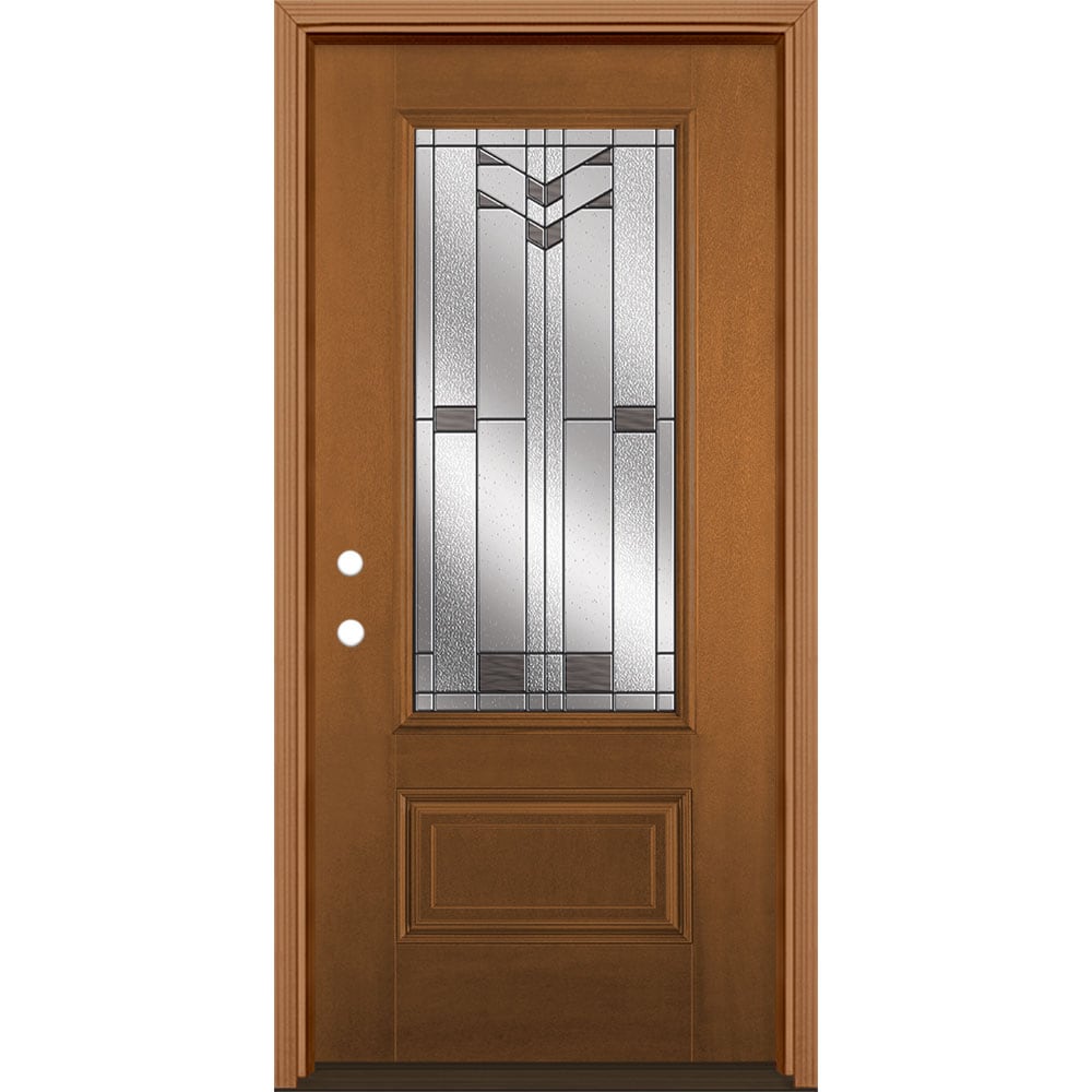 Masonite 3420202 Frontier 36-in x 80-in x 4-9/16-in Fiberglass 3/4 lite Right-hand inswing Woodhaven Stained Prehung Front Door with Brickmould Insulating core