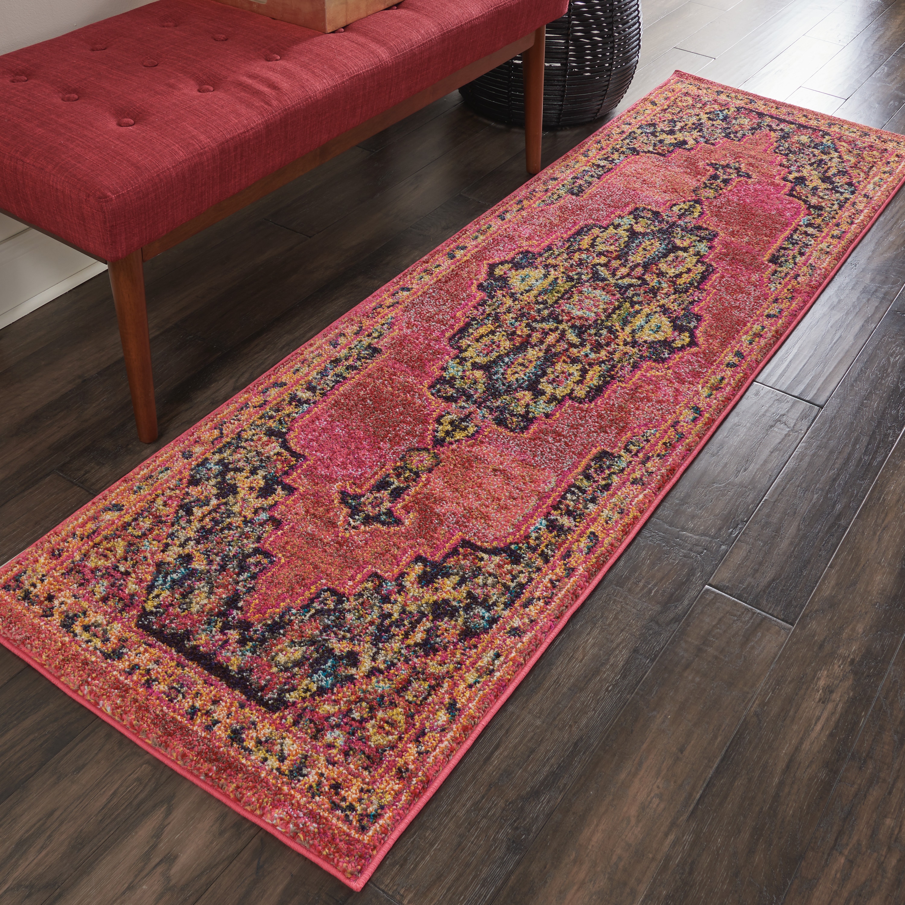 Nourison 99446454669 Passionate 2 x 8 (ft) Polypropylene Pink Flame Rectangular Indoor Abstract Area rug