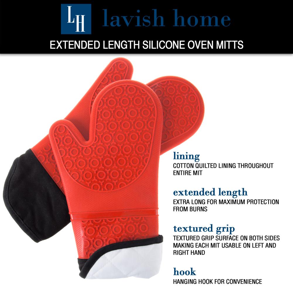 Hastings Home Silicone Oven Mitts - Extra Long Heat Resistant with Quilted  Lining - 1 Pair Red by Hastings Home in the Kitchen Towels department at