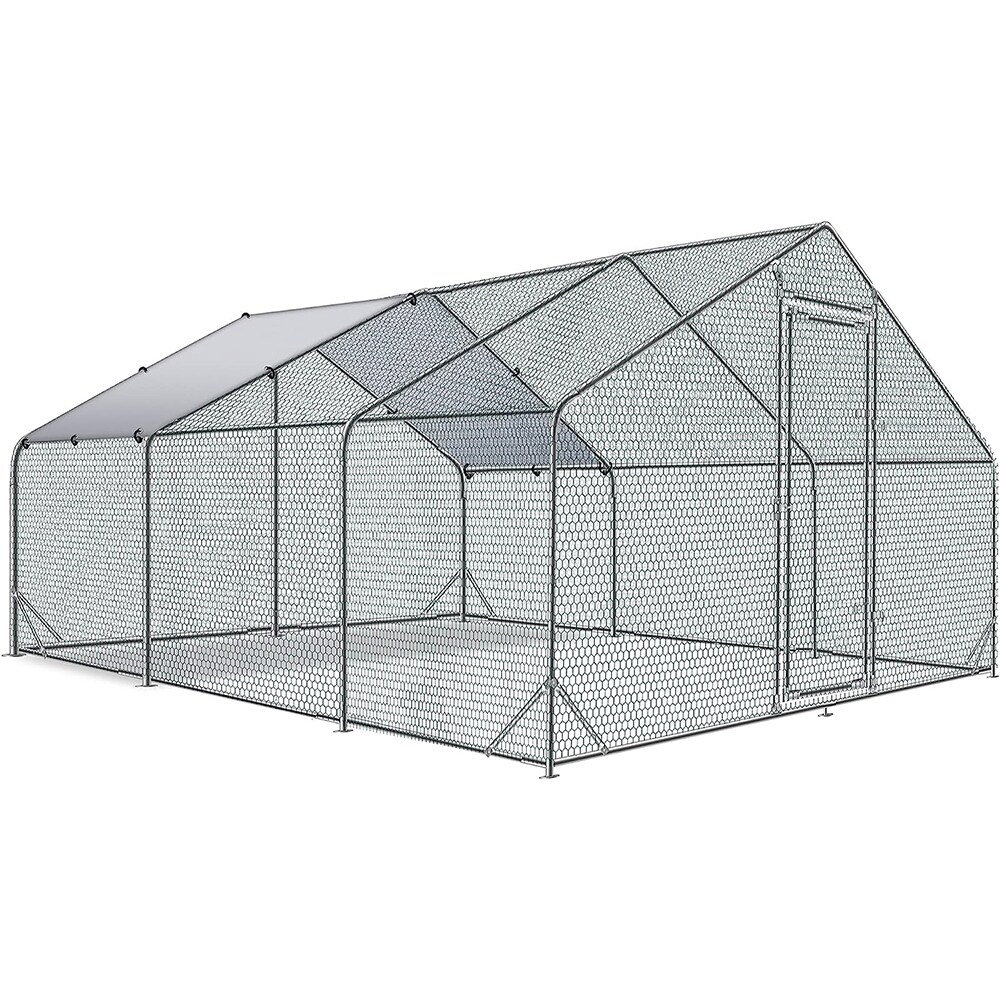 CESICIA Silver Metal Chicken Coop with UV Resistant Cover and Durable ...