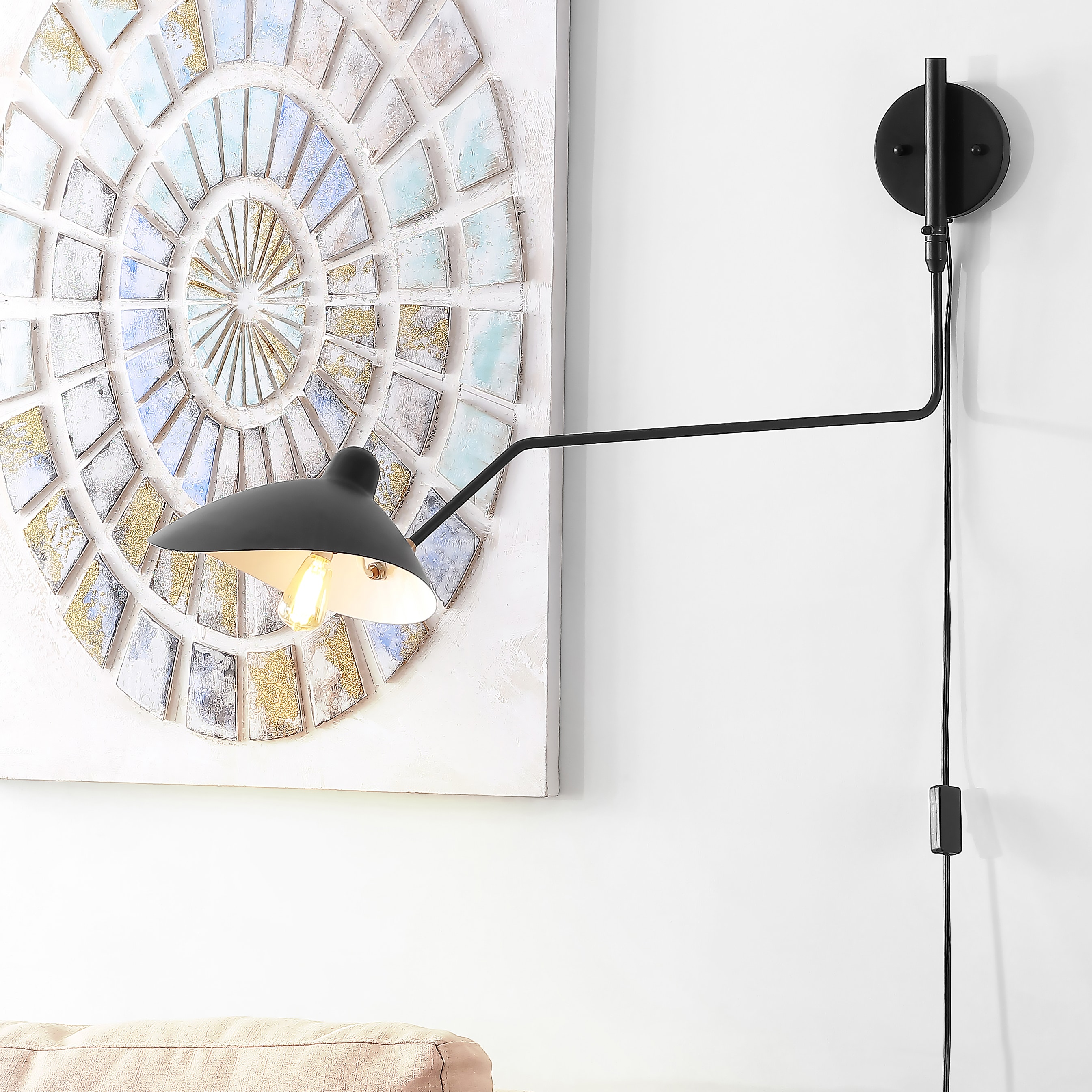 JONATHAN  Y JYL9067B Frank Iron Retro Swing Minimalist 35-in W 1 -Light Brushed Black Wall Sconce
