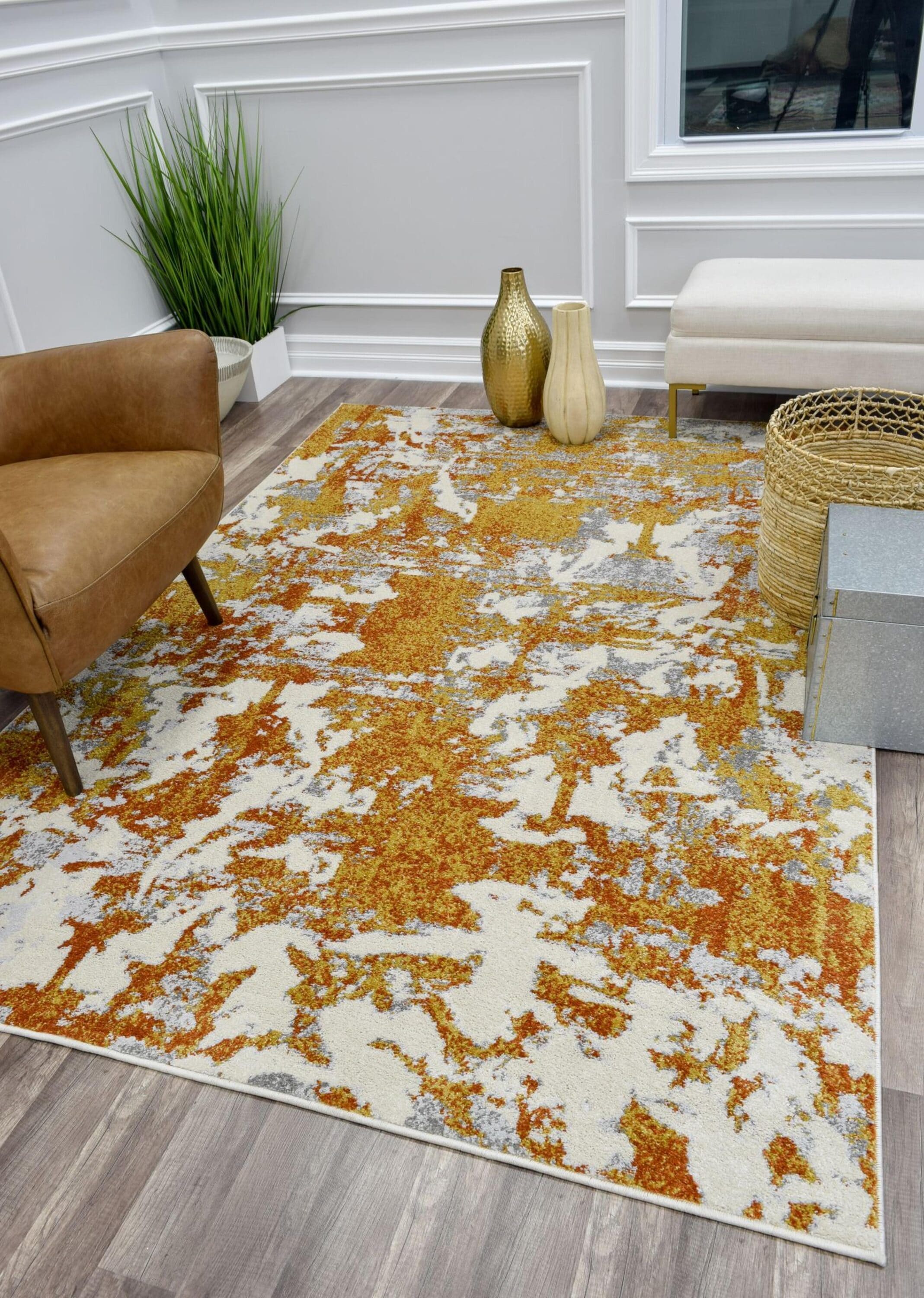 Rugs America 27577 Taylor 5 x 7 (ft) Loomed Polypropylene Light Gold Rectangular Indoor Abstract Vintage Area rug