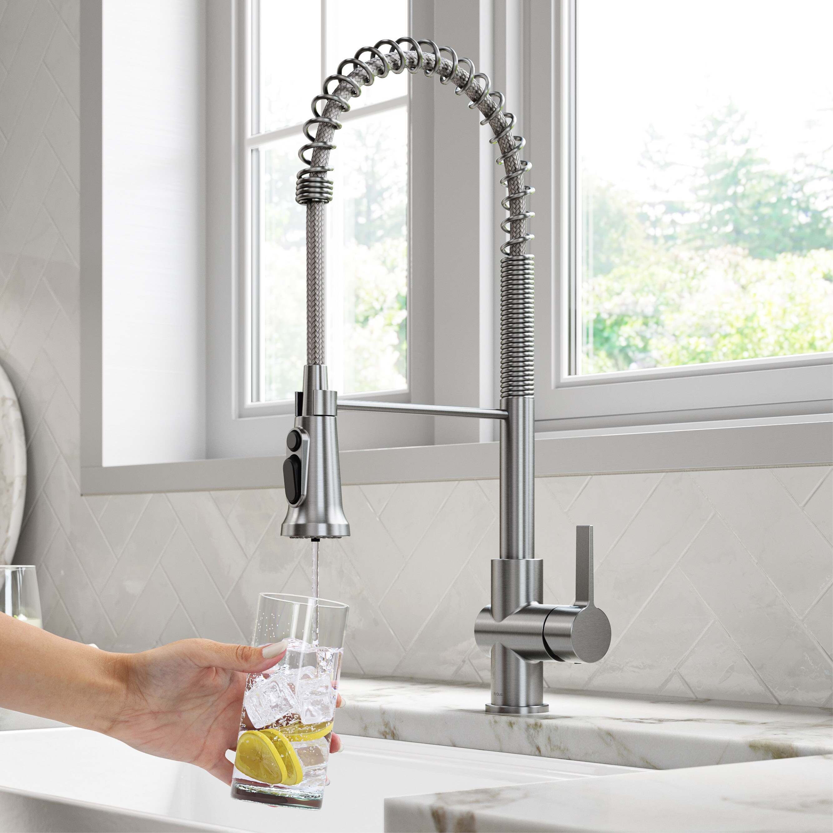 Kraus KFF-1691SFS Britt Spot Free Stainless Steel Single Handle Deck-mount Pull-down Kitchen Faucet with Sprayer