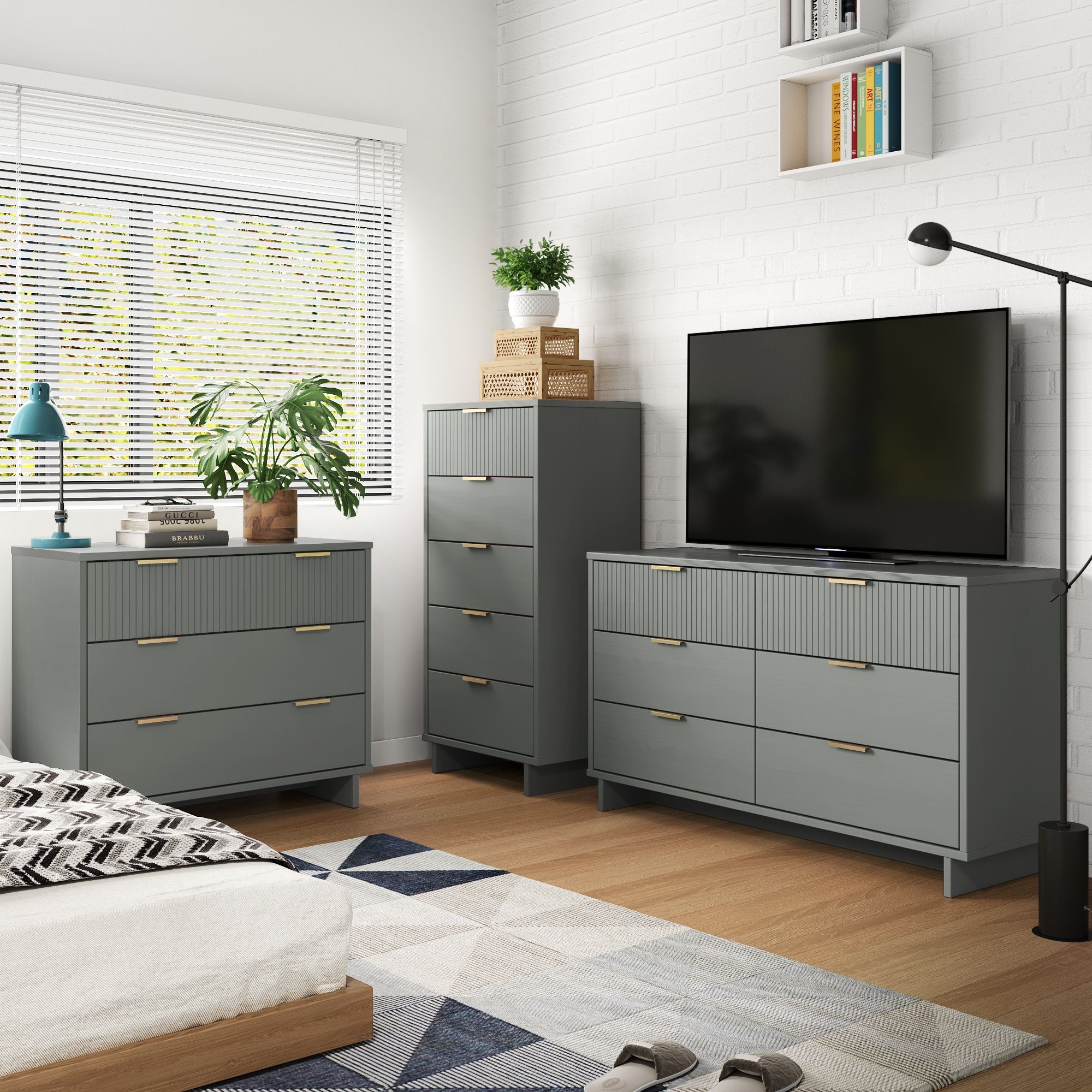 Manhattan Comfort GRAN036 Light Grey Full Bedroom Set