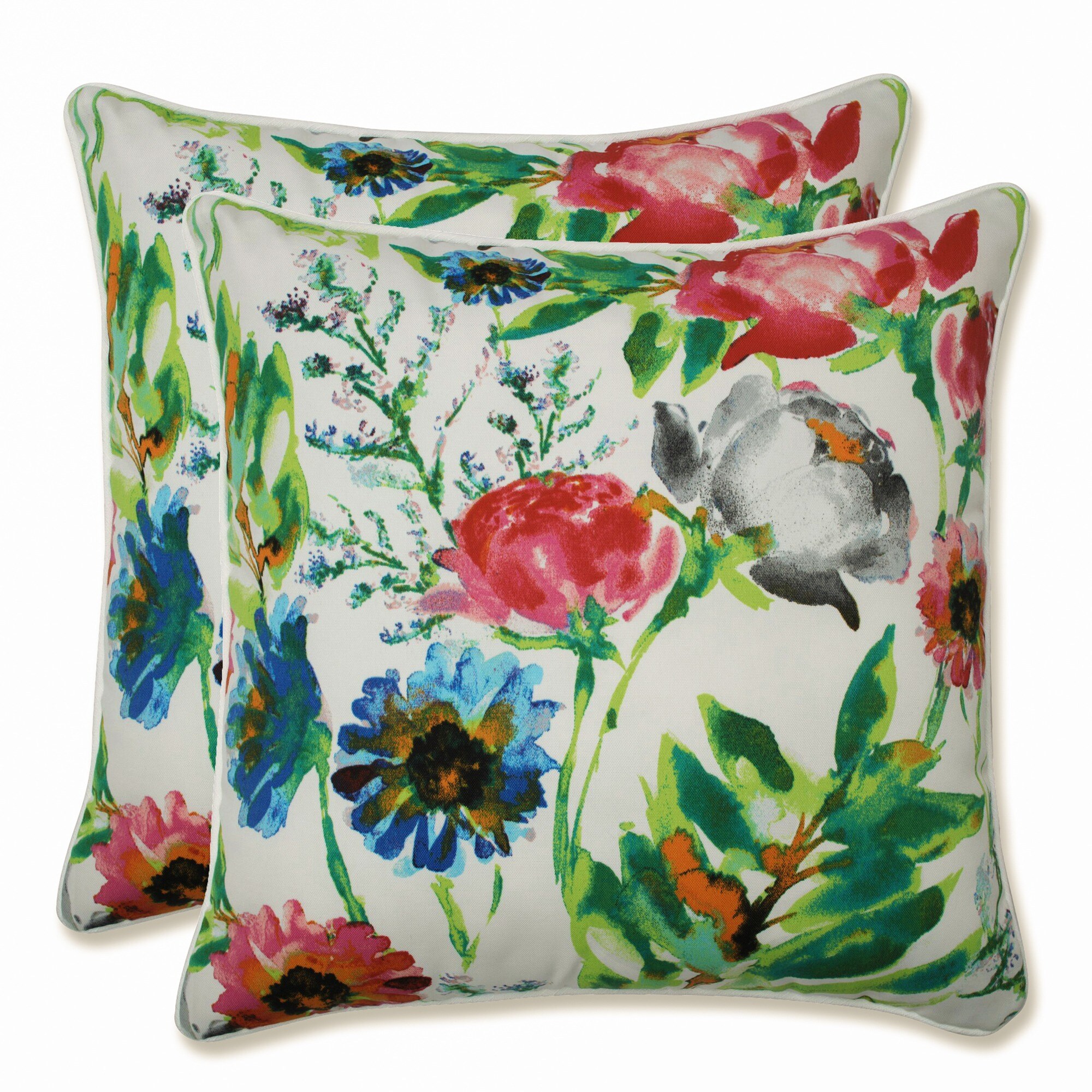 Pillow Perfect 647470 Flower Mania Petunia 2 -Piece 18-1/2-in x 18-1/2-in Pink Square Indoor Decorative Pillow - Thumbnail