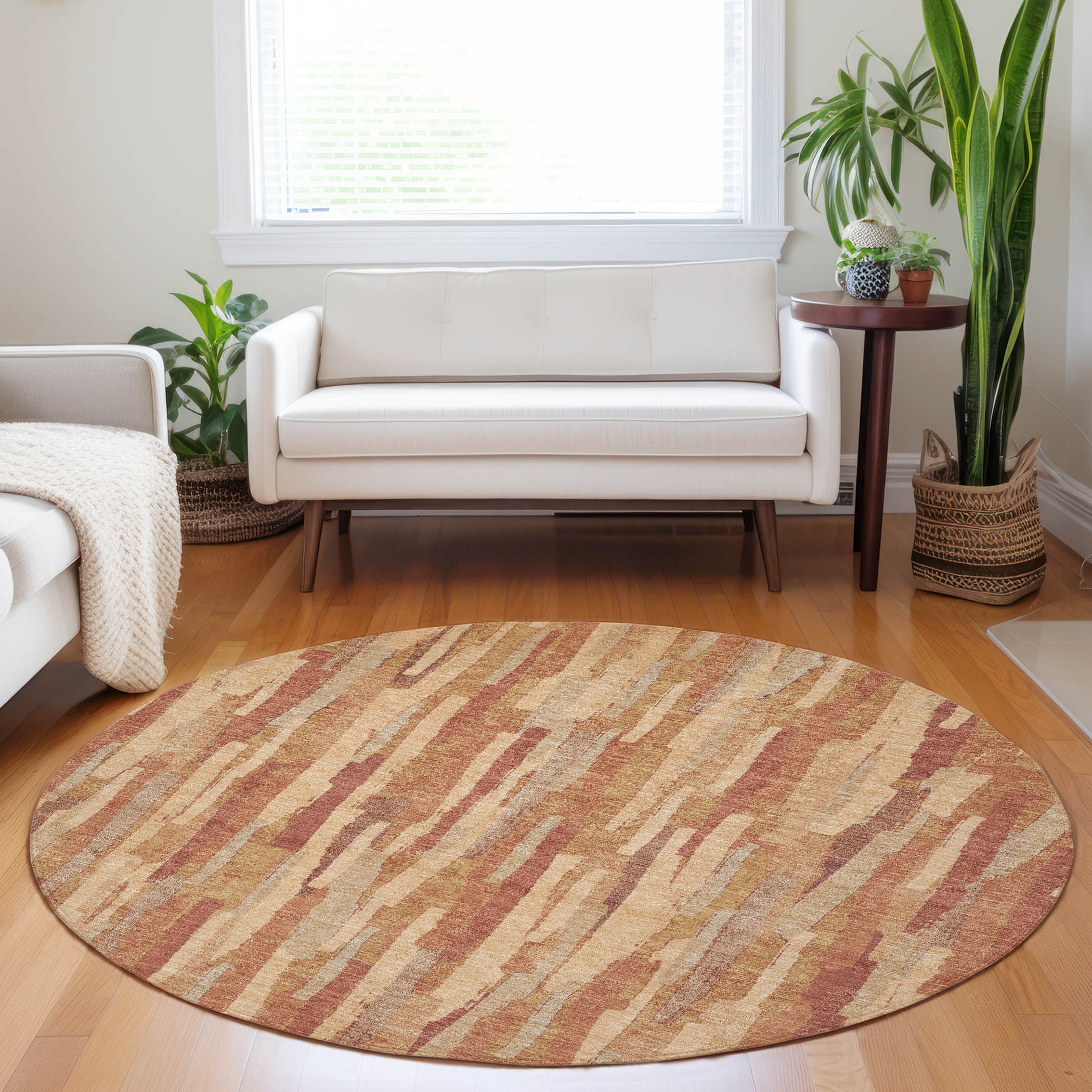 Addison Rugs ACN1319SM8RO Chantille ACN1319SM 8 x 8 (ft) Polyester Salmon Round Indoor/Outdoor Geometric Machine washable Area rug