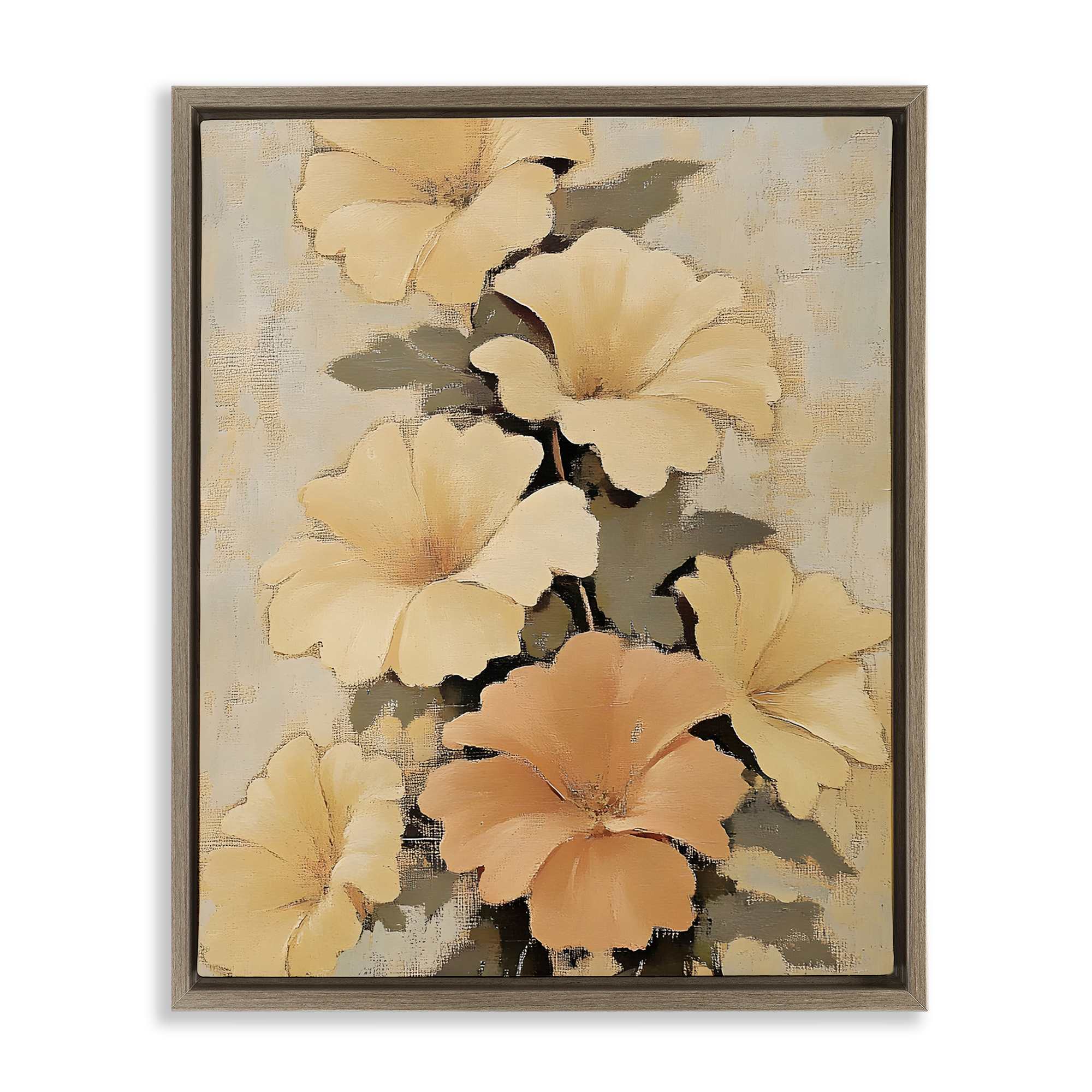 Stupell Industries BT-769-FFE-24X30 Muted Vintage Daffodils Brown Framed Floater Canvas Wall Art By Franklyn Gregory 25 x 31