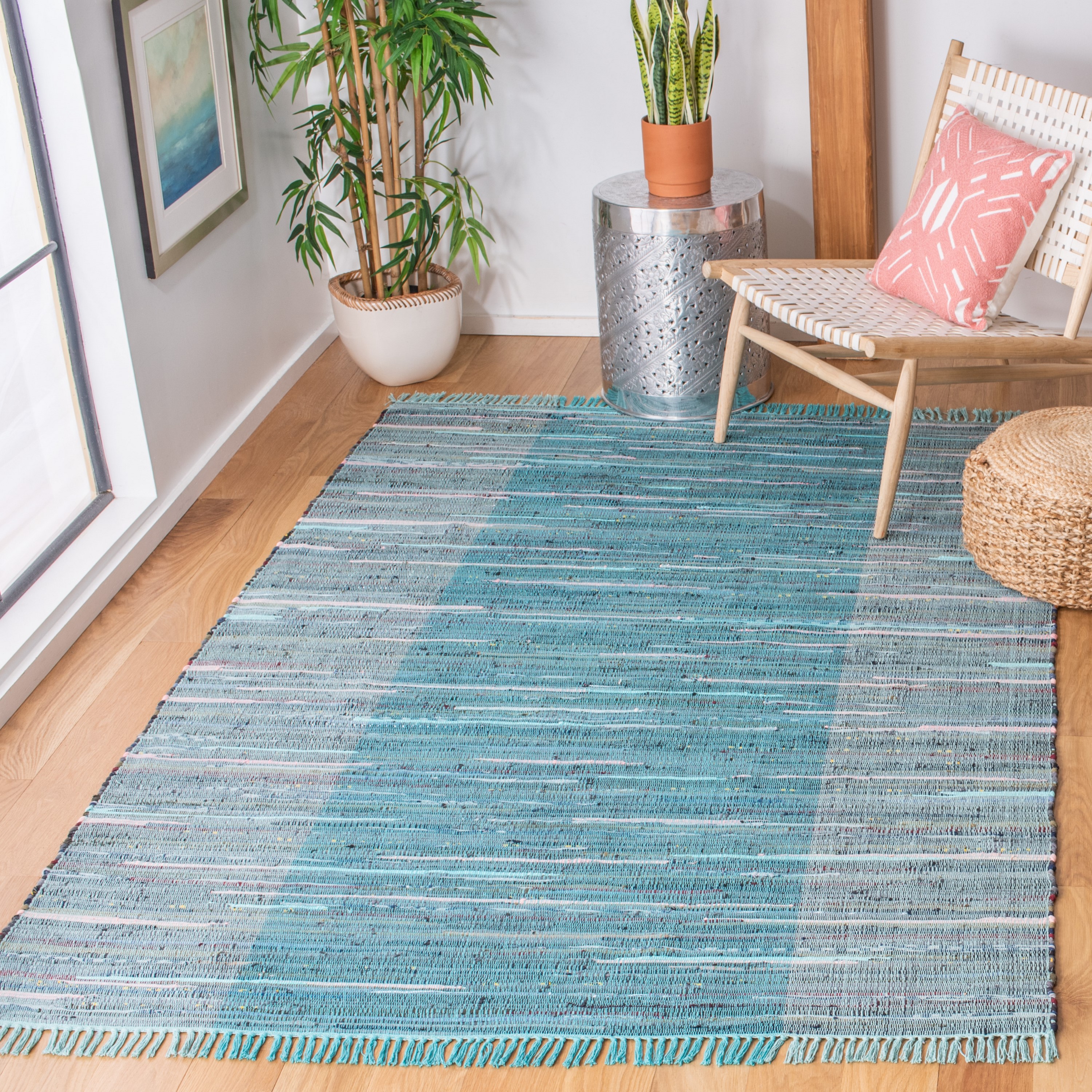 Safavieh RAR122M-2 Rag Rug Romeo 2 x 3 (ft) Cotton Light Blue/Gray Rectangular Indoor Abstract Bohemian/Eclectic Throw rug