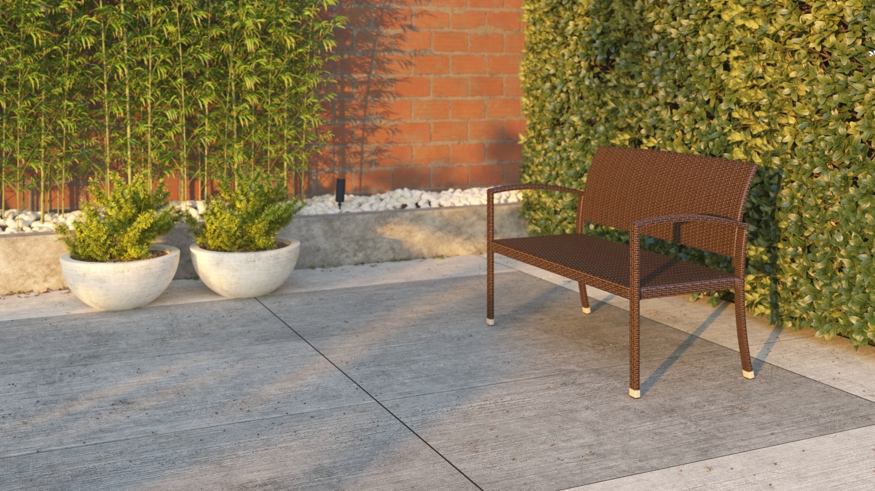 Mocha Resin Wicker Outdoor Bench with Steel Frame