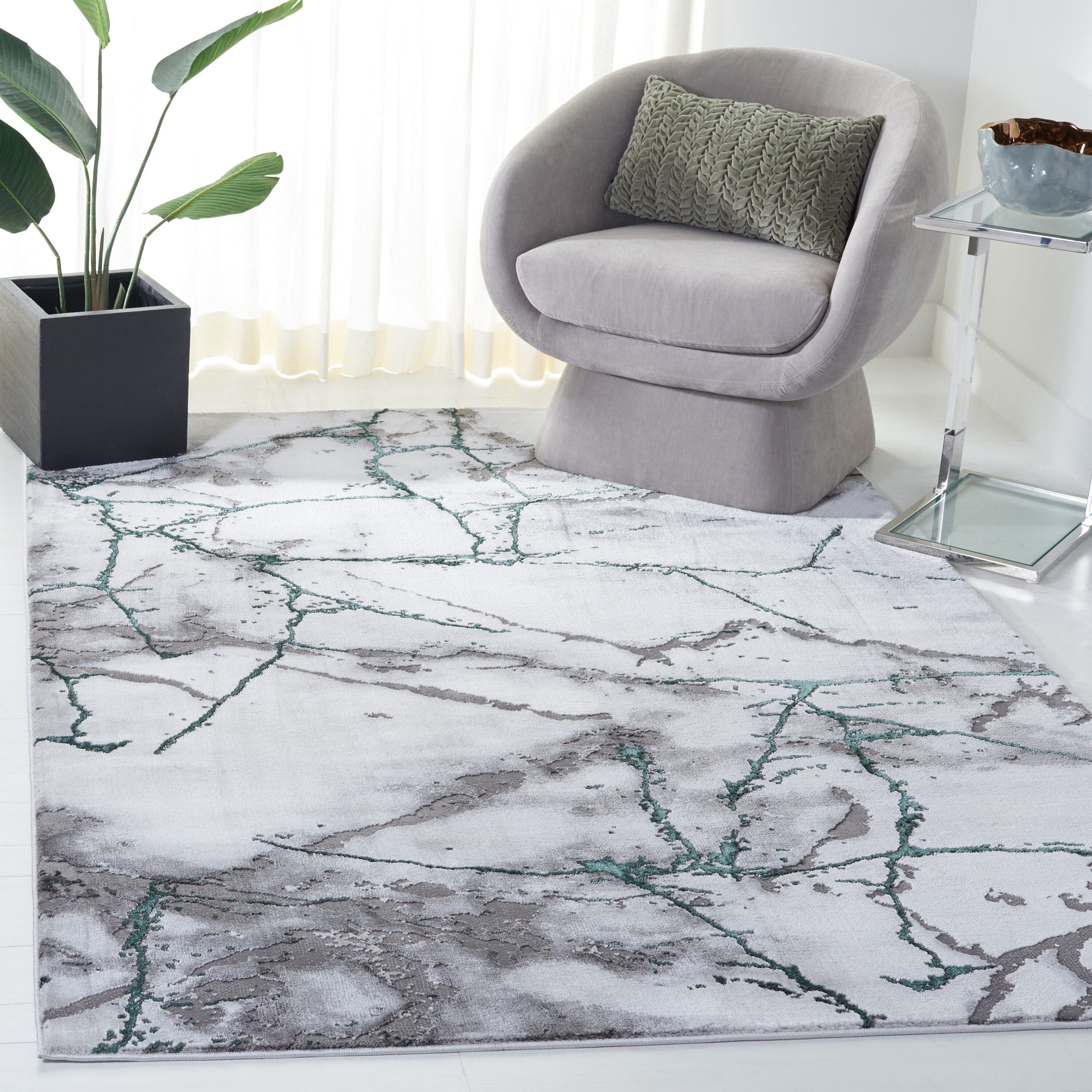 Safavieh CFT877Y-4 Craft 877Y Grey / Green Modern Small Rectangle 4ft x 6ft Rug