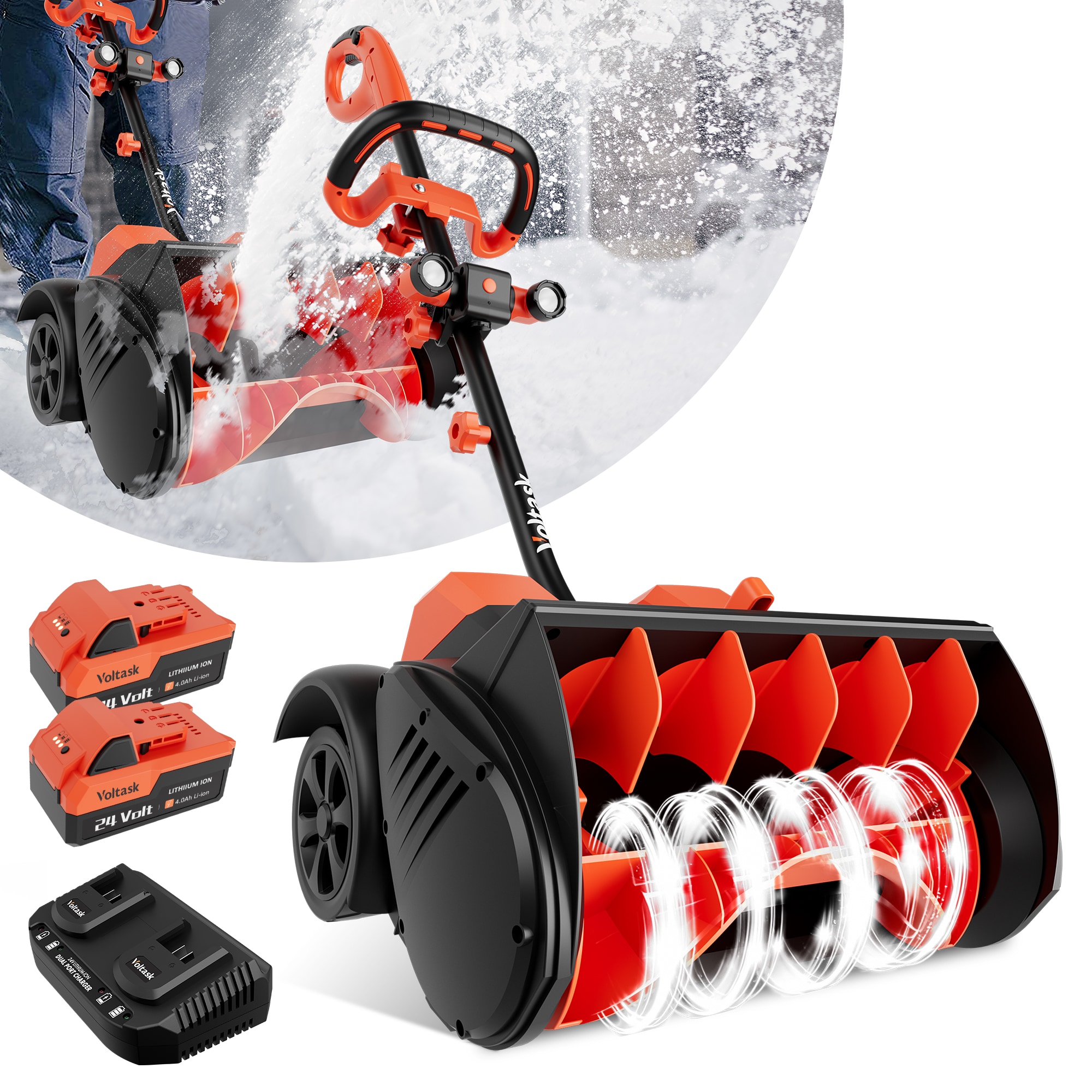 Voltask CSS004-160RO-V-LS-SC Battery Powered 24-volt 16-In Single-stage Push Battery Powered Snow Shovel Cordless Electric Snow Blower With Charger