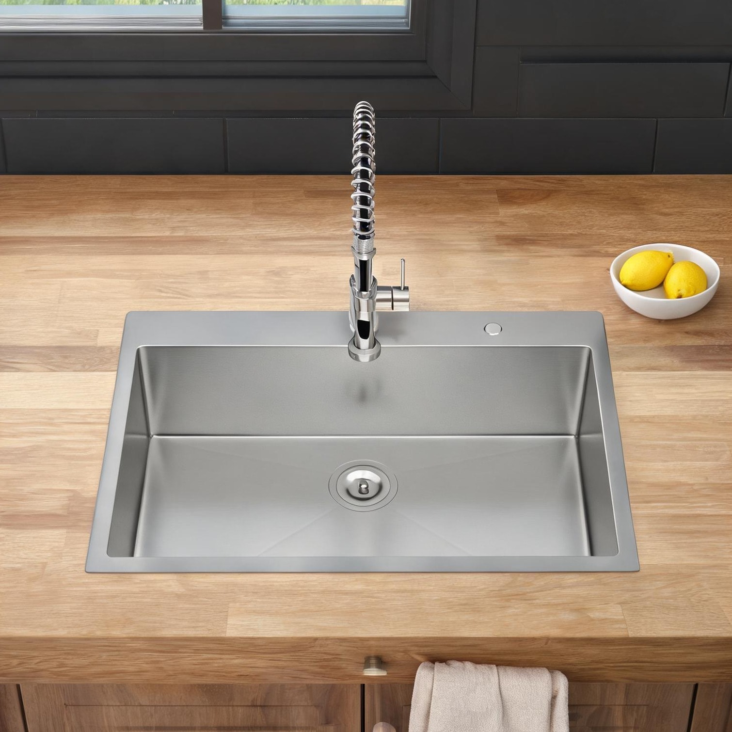 SunJet Kitchen Sinks - 16 Gauge Stainless Steel Drop-In Kitchen Sink - 30 x 22 Inch Single Bowl