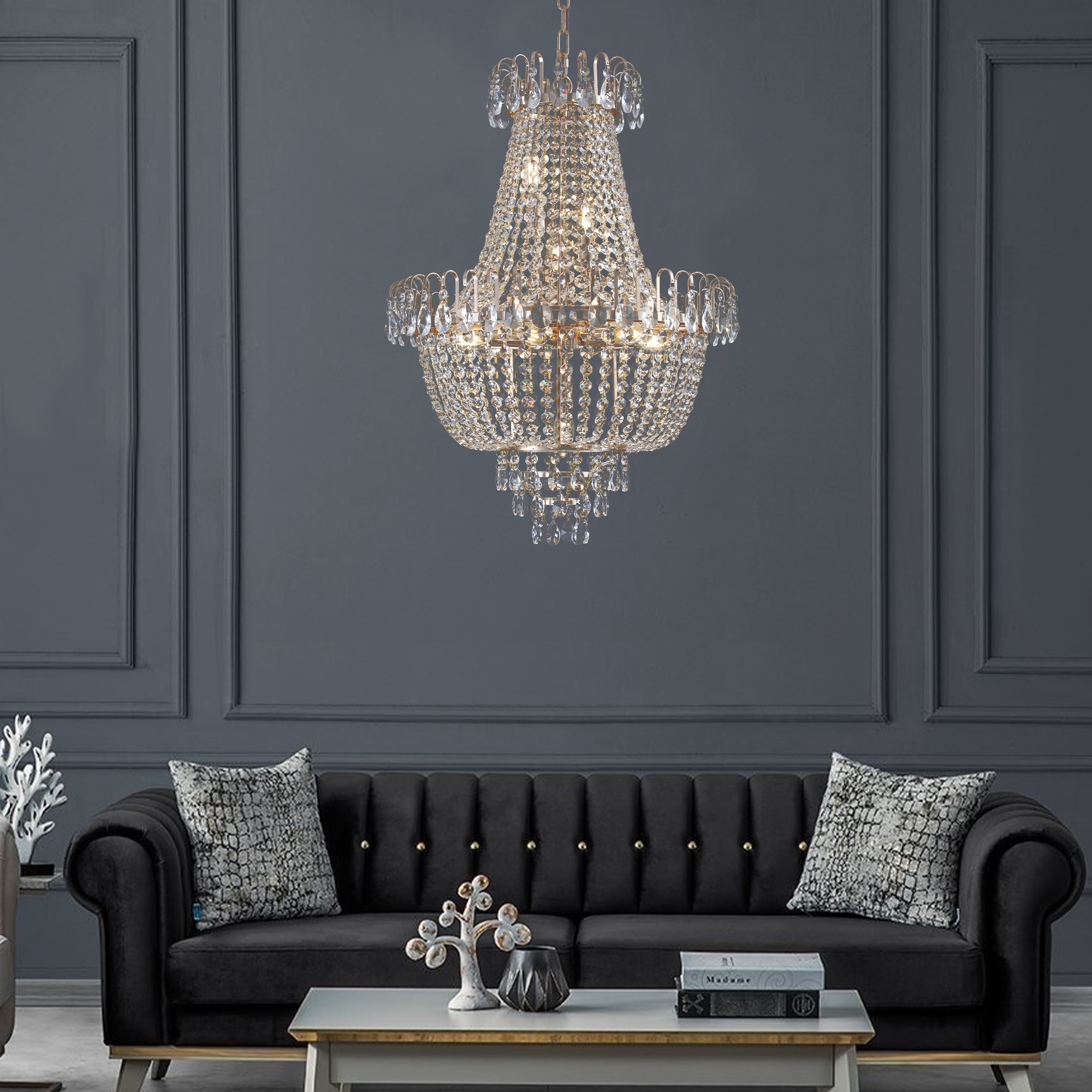 Dimakai Gold Crystal Chandelier Large Contemporary Luxury Ceiling Light