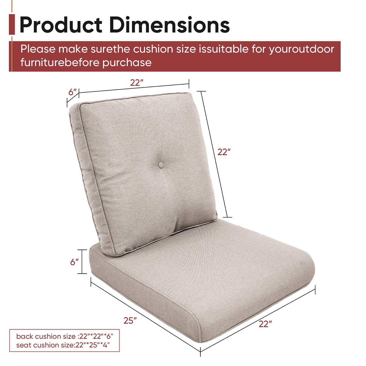 Rilyson 25-in x 22-in 2-Piece Beige Deep Seat Patio Chair Cushion ...