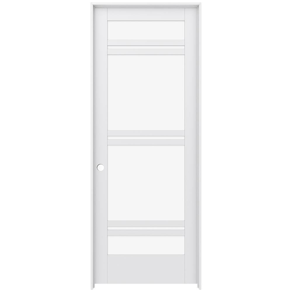 JELD-WEN LOWOLJW221101014 36-in x 96-in Primed Solid core 7-panel Clear glass Right hand Smooth Primed MDF Flat Jamb Single Prehung Interior Door