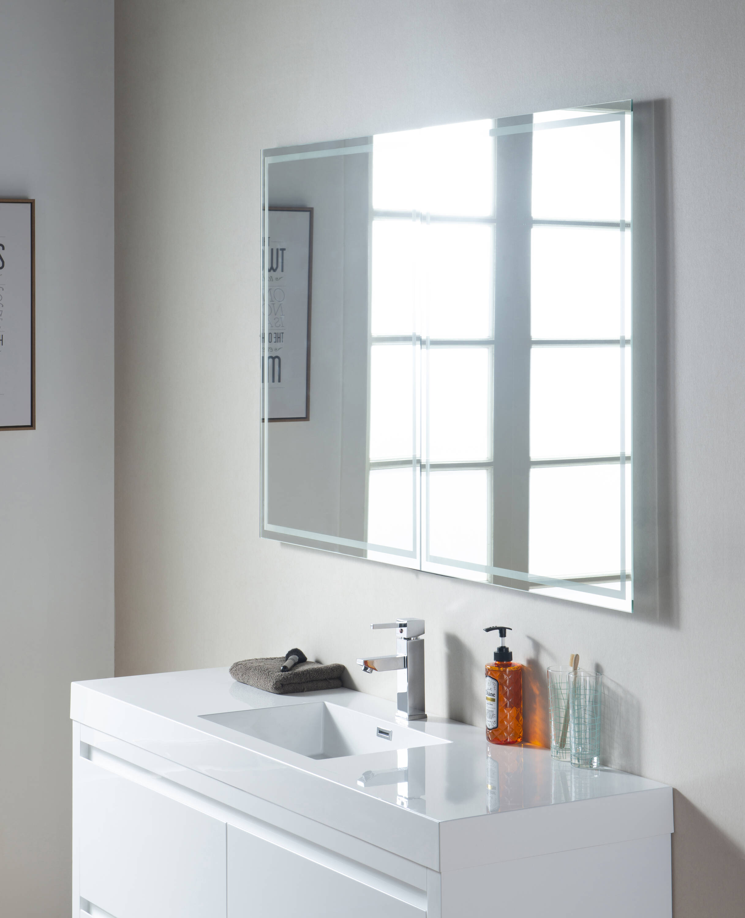 Glossy White 60-Inch Single Sink Bathroom Vanity with Resin Top