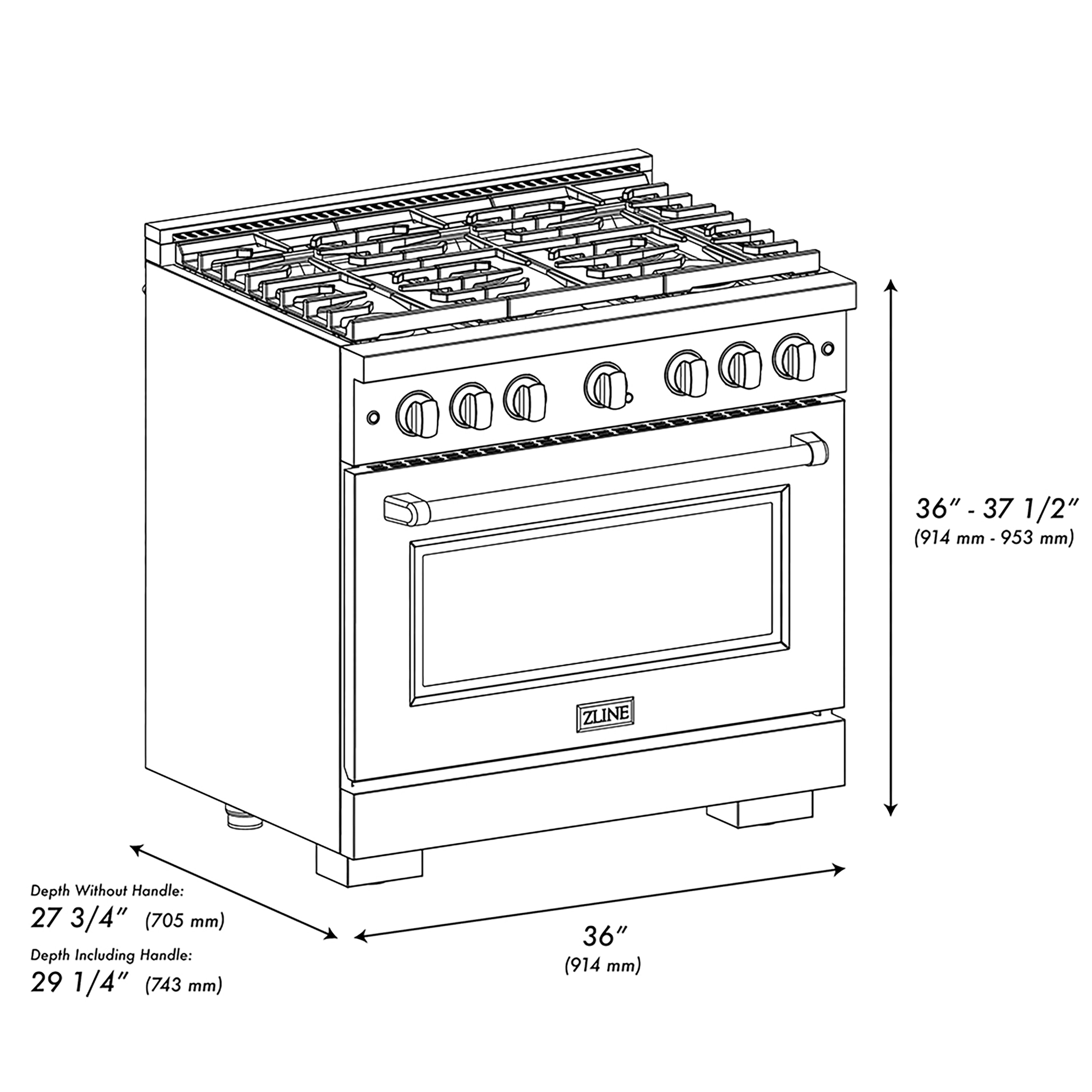 ZLINE KITCHEN & BATH PSDRBSZ-36-CB Dual-Fuel-Ranges - View #3
