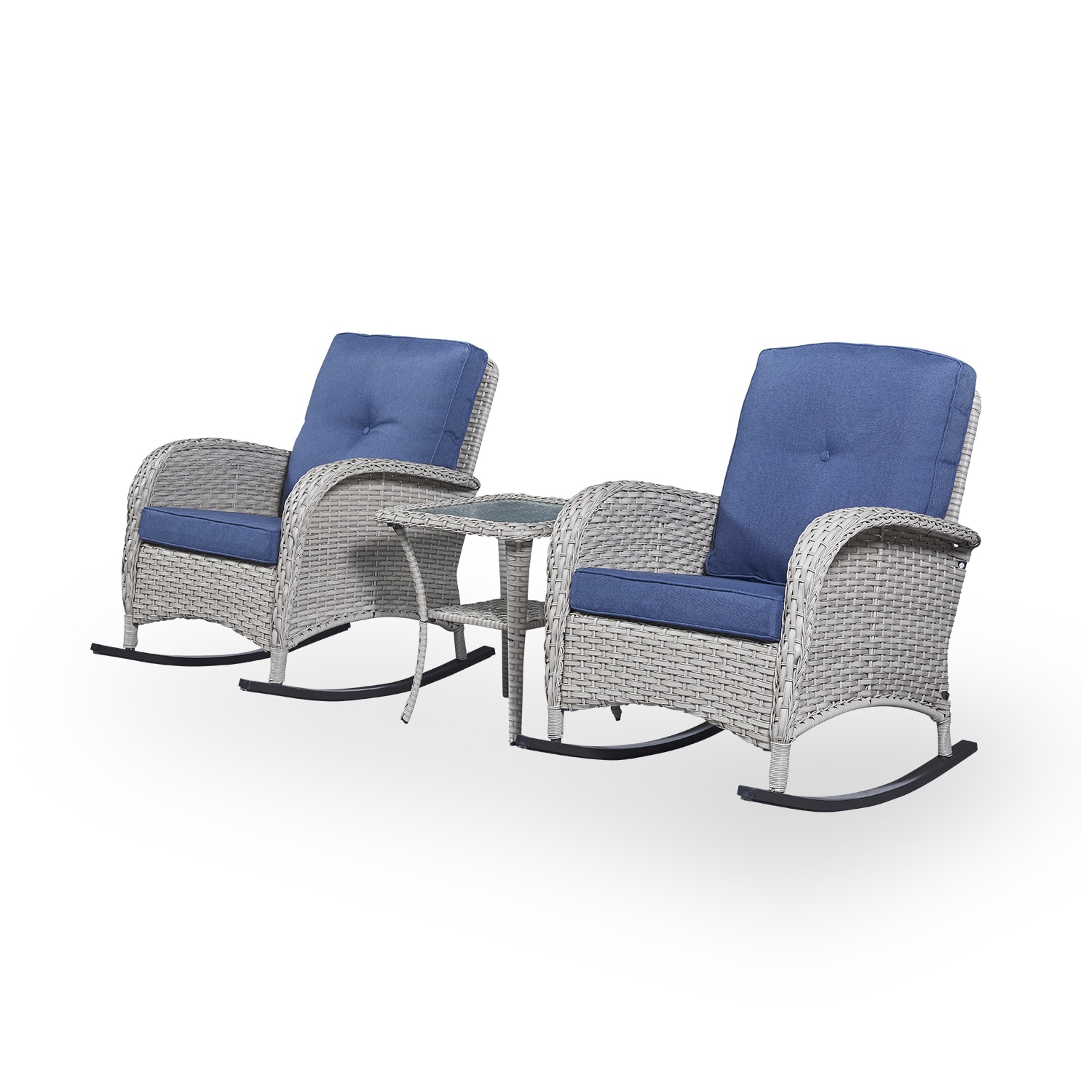 Rilyson FS043-1 New wicker 3 -Piece Wicker Patio Conversation Set with Gray Cushions