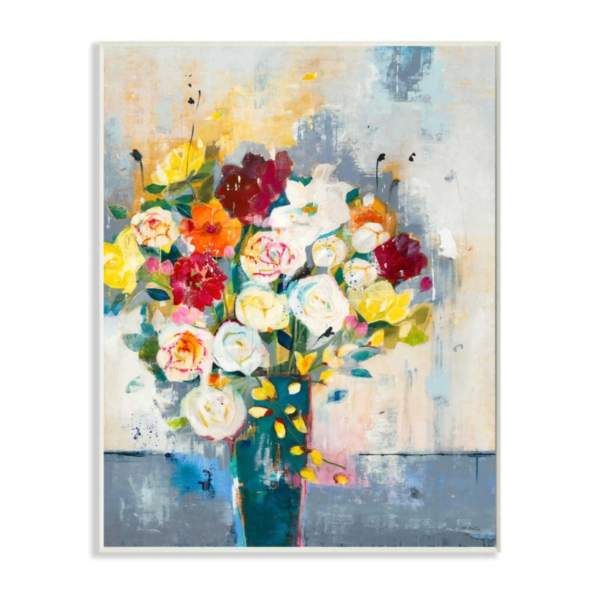 Stupell Industries Roses and Daisies Colorful Abstract Spring Bouquet ...