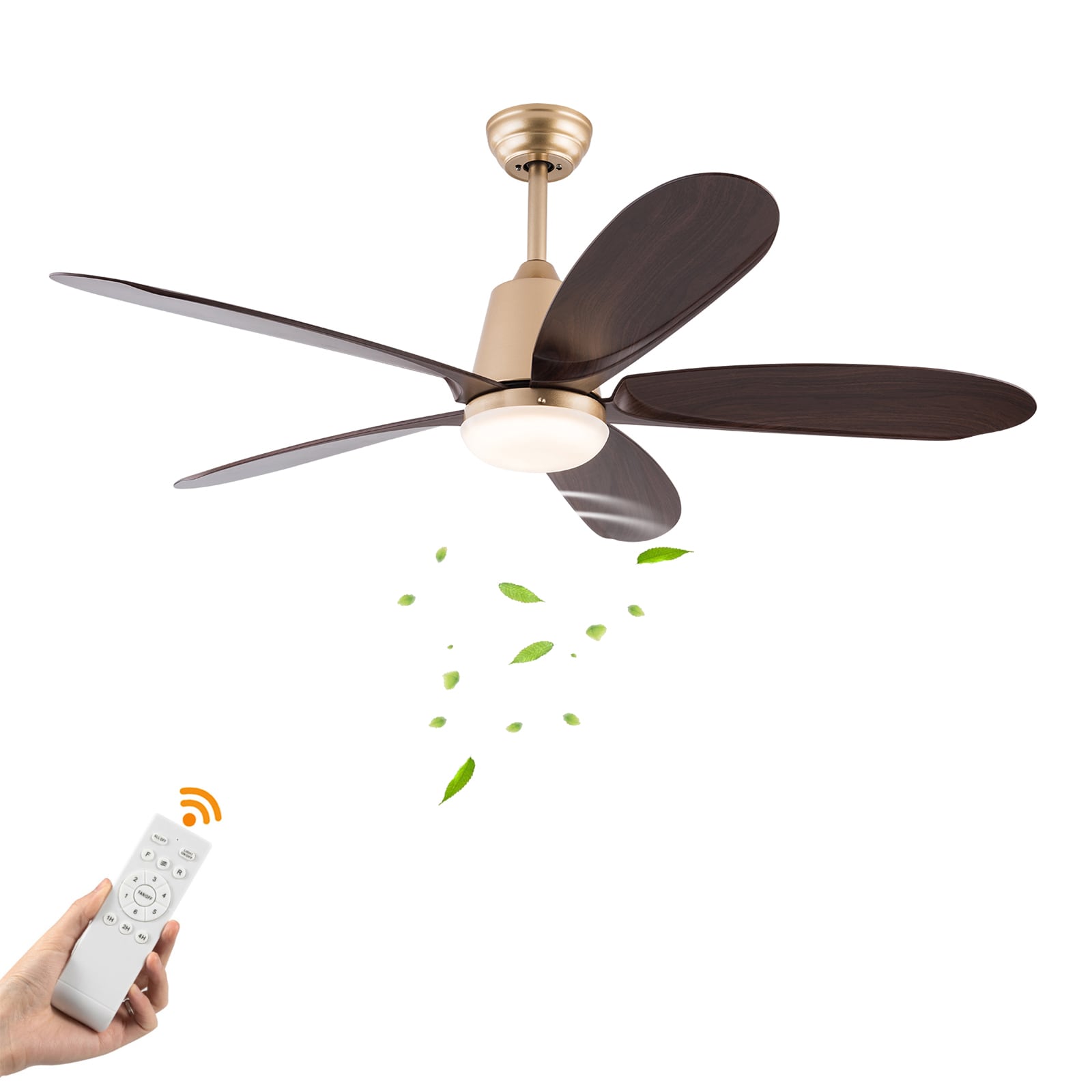 Oukaning JZUCOD-00540099 52-in Color-Changing Walnut brown Gold with Reverse ABS 6-Speed Blades Fandelier Ceiling Fan With Light and Remote ( 5 -Blade )