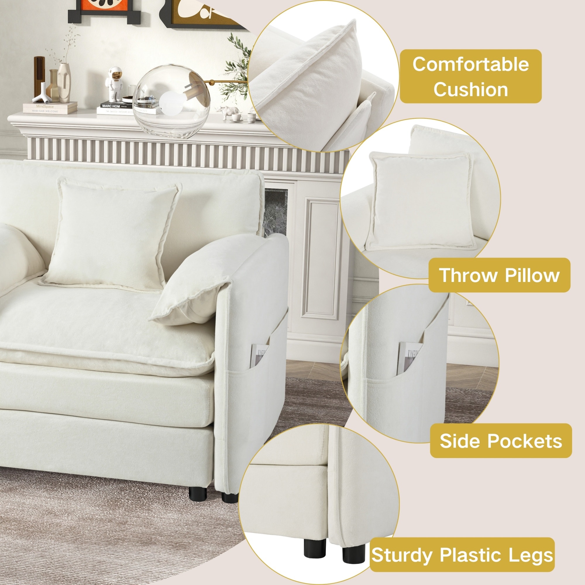 Homy Casa SSOY-02-WH Sofas-Loveseats - View #5