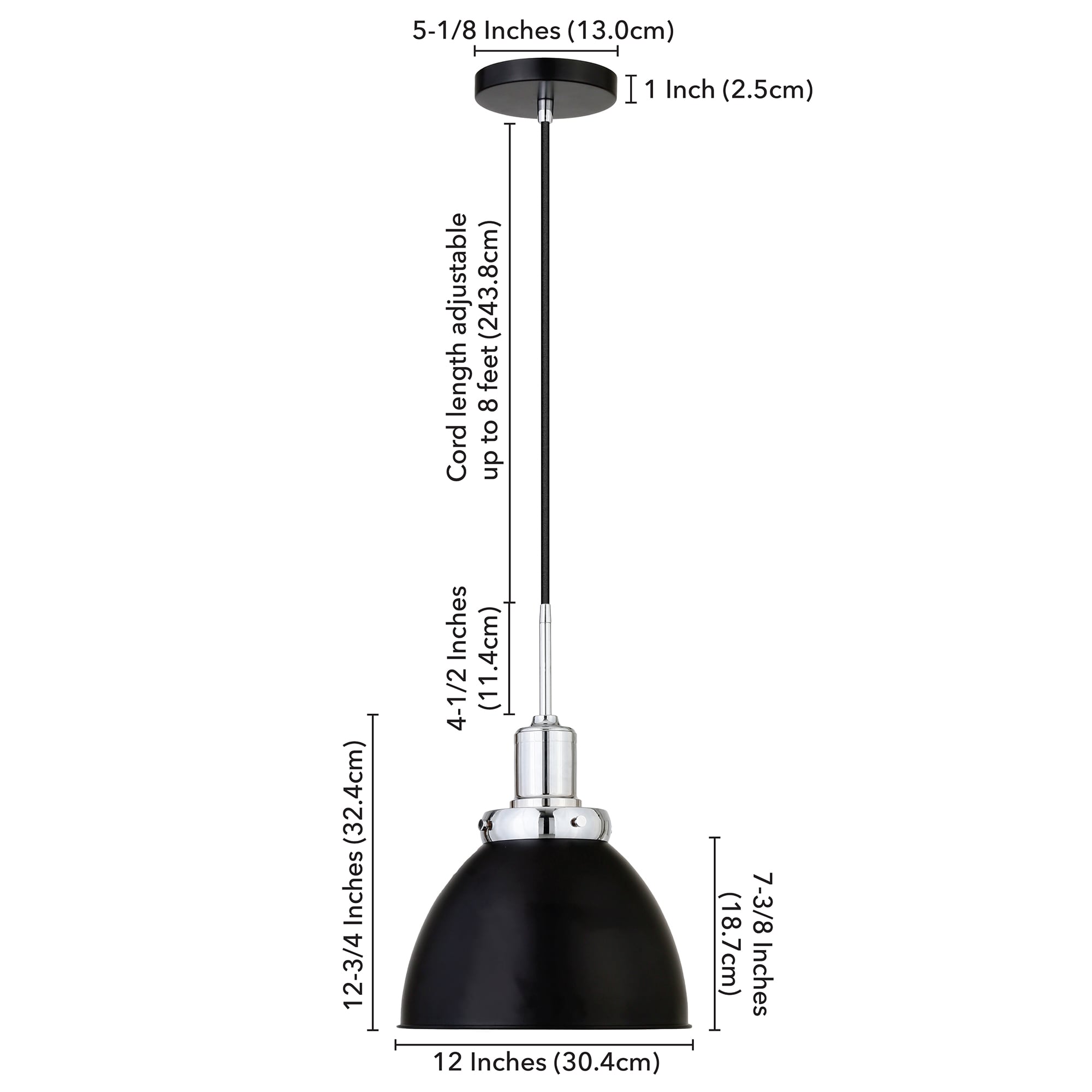 Madison 12" Blackened Bronze & Polished Nickel Metal Dome Pendant