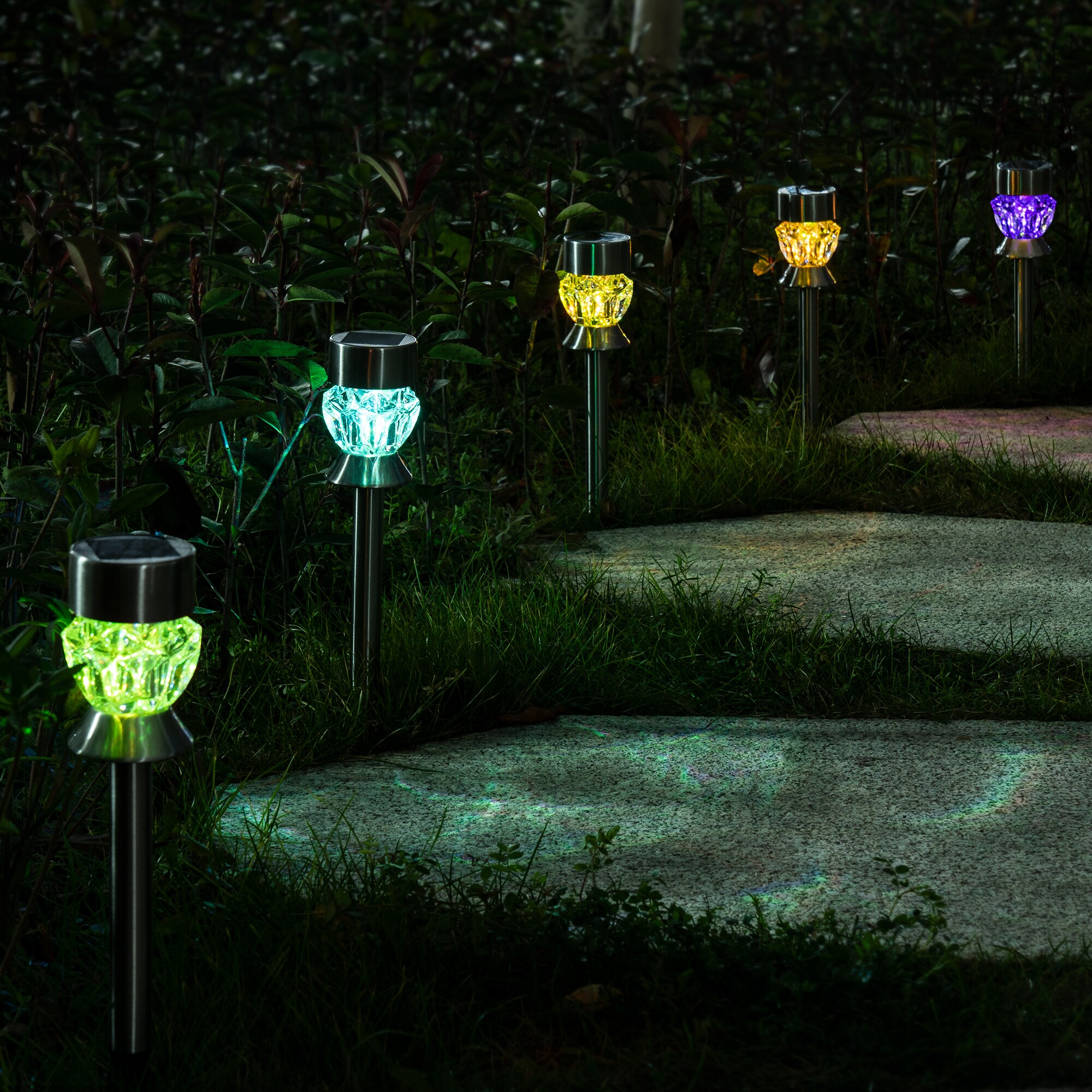 GIGALUMI Outdoor Sliver Solar Path Lights (6 Pack) 6-Lumen 2-Watt ...