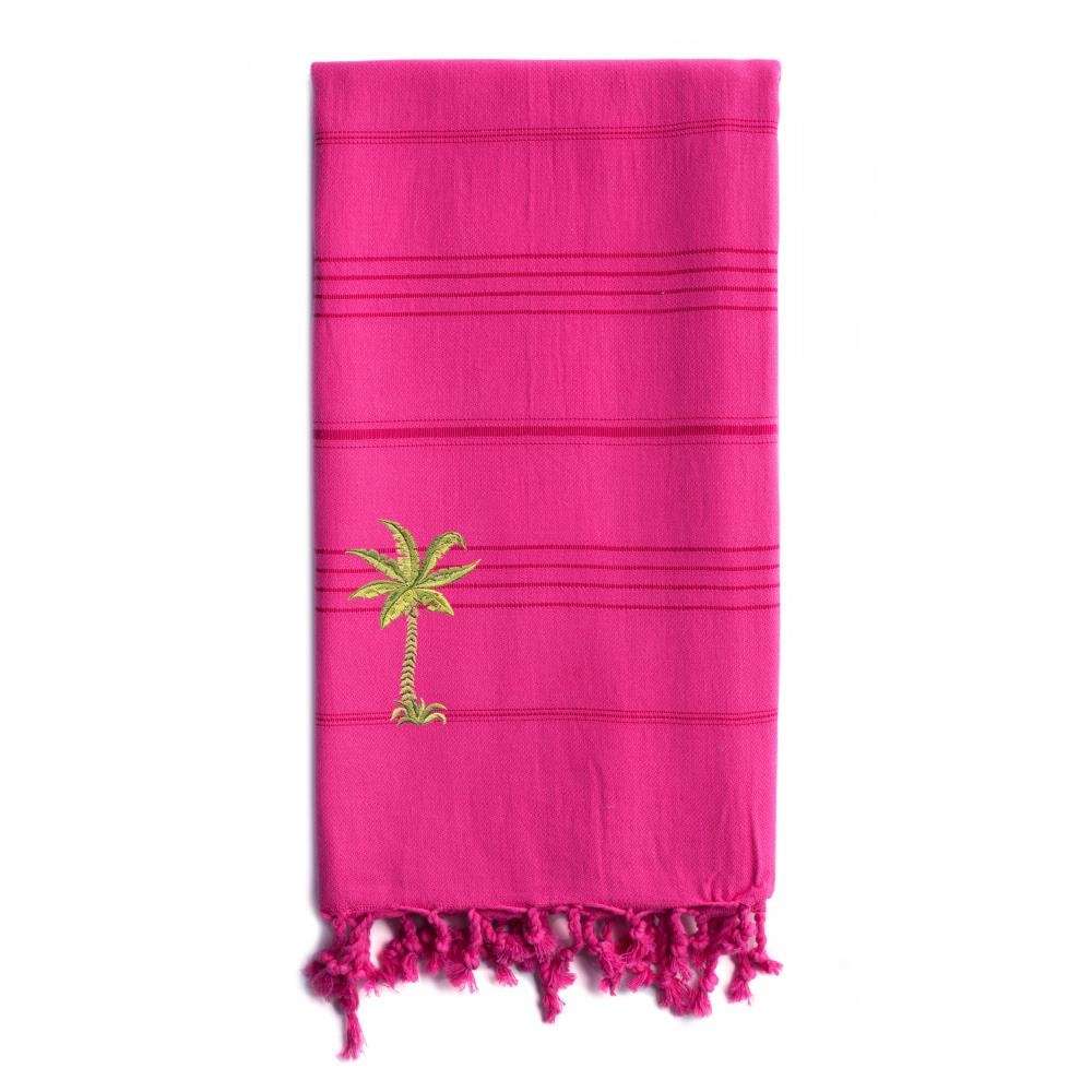 Linum Home Textiles SMR65-PLM Pretty Pink Turkish Cotton Quick Dry Beach Towel (Summer Fun- Palm)