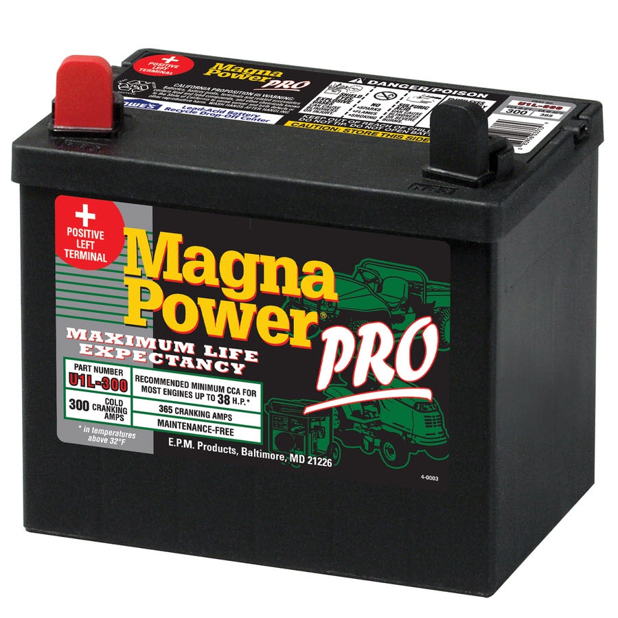 Magna Power 12-Volt 365-Amp Lawn Mower Battery, Left Terminals, Maintenance-Free, Reliable Cranking Power, Calcium Construction