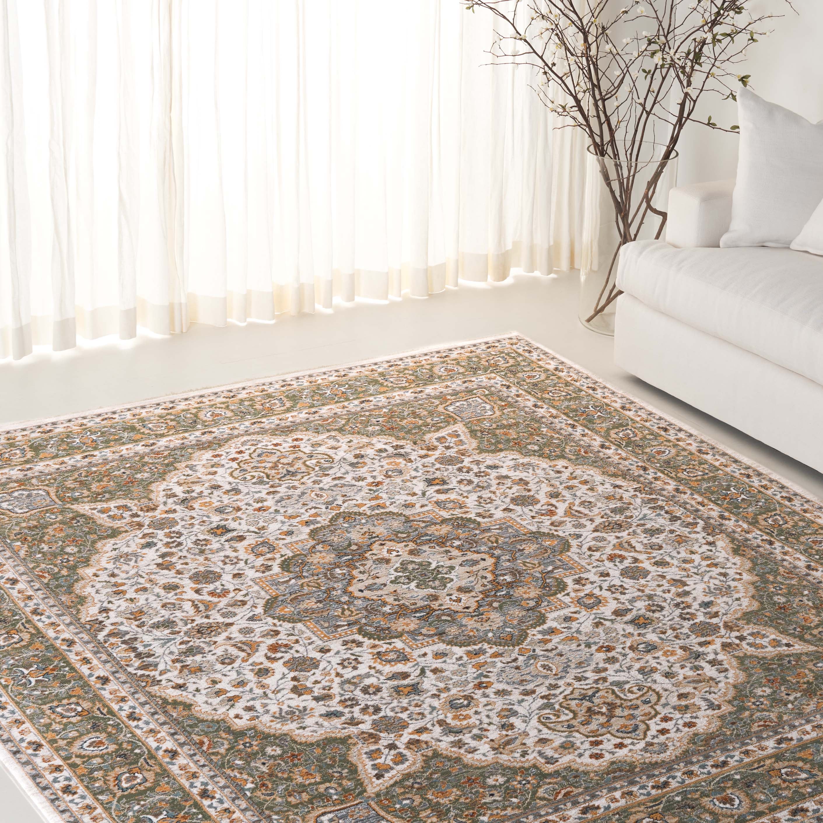 Lauren Ralph Lauren 8 x 10 (ft) Loomed Polyester/Polypropylene Ivory/Green Rectangular Indoor Mid-Century Modern Professionally Clean Only Area rug
